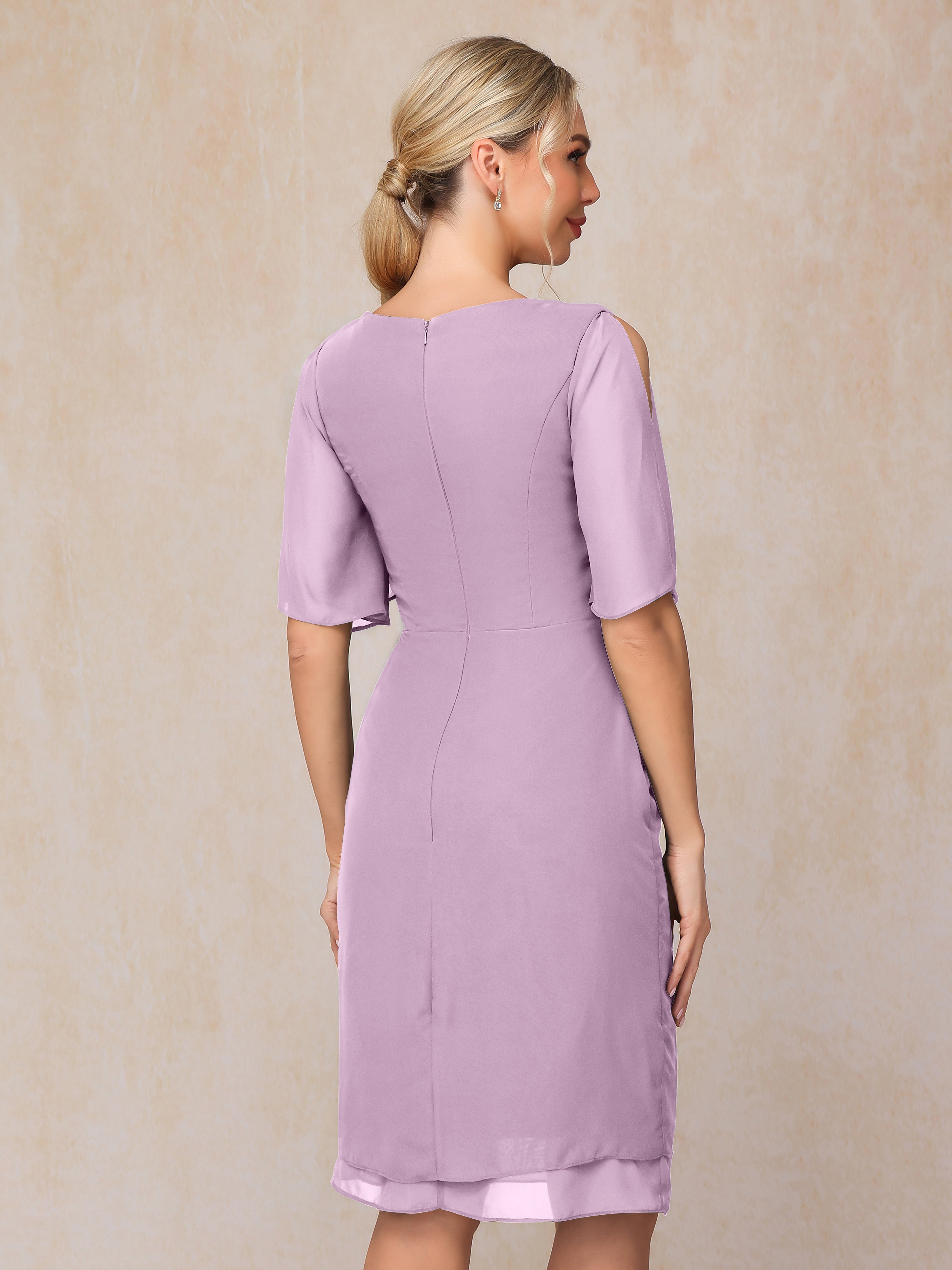 Short Sleeves Beading Knee Length Chiffon Mother Of The Groom Dress