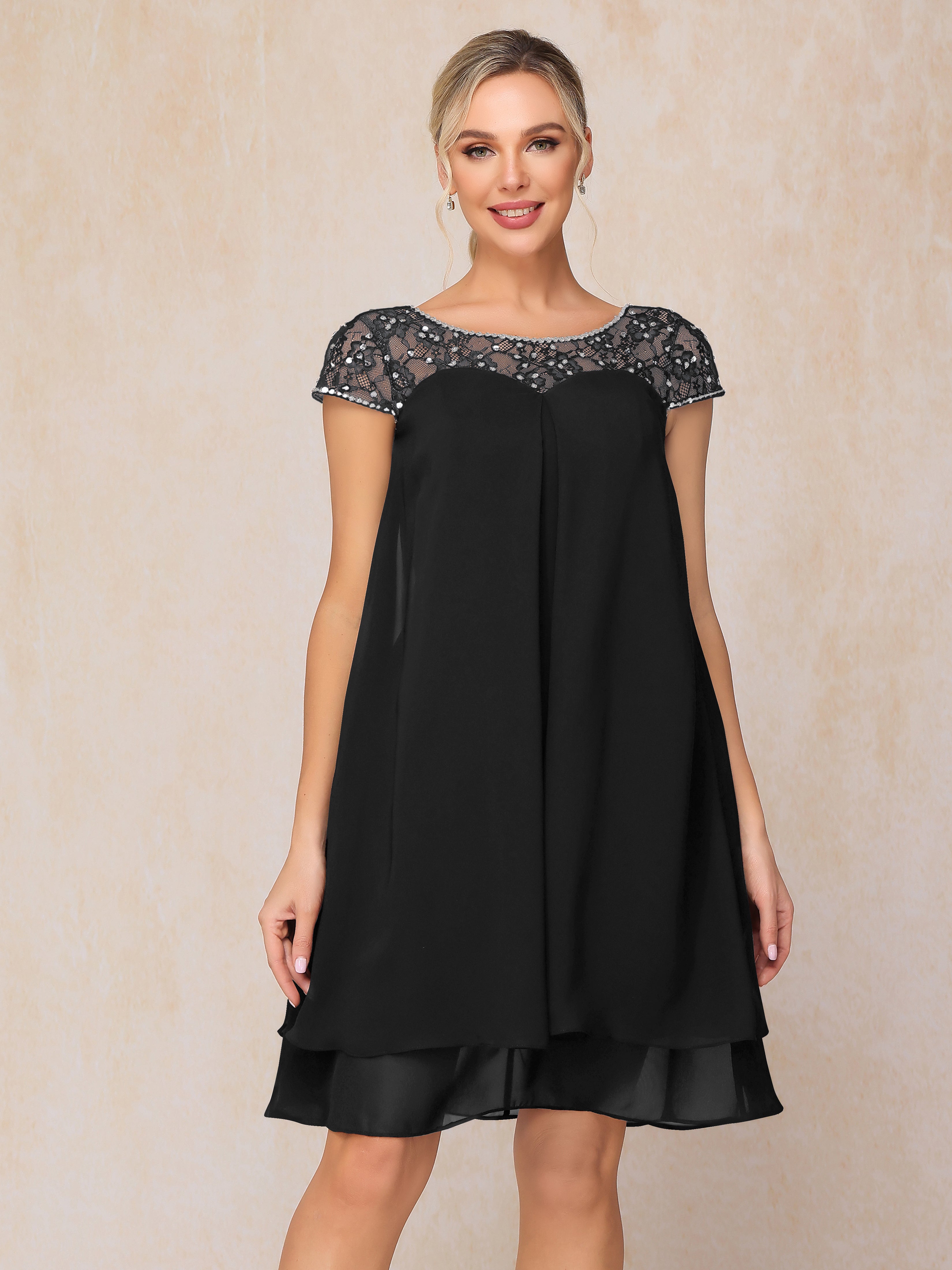 knee length black dress with cap sleeves BeiFu Womens Pleated Knee Length Dress Ruffle Cap Sleeve & Work Outfit for Spring Summer (Black,L), Women's, Size: Large, Beige