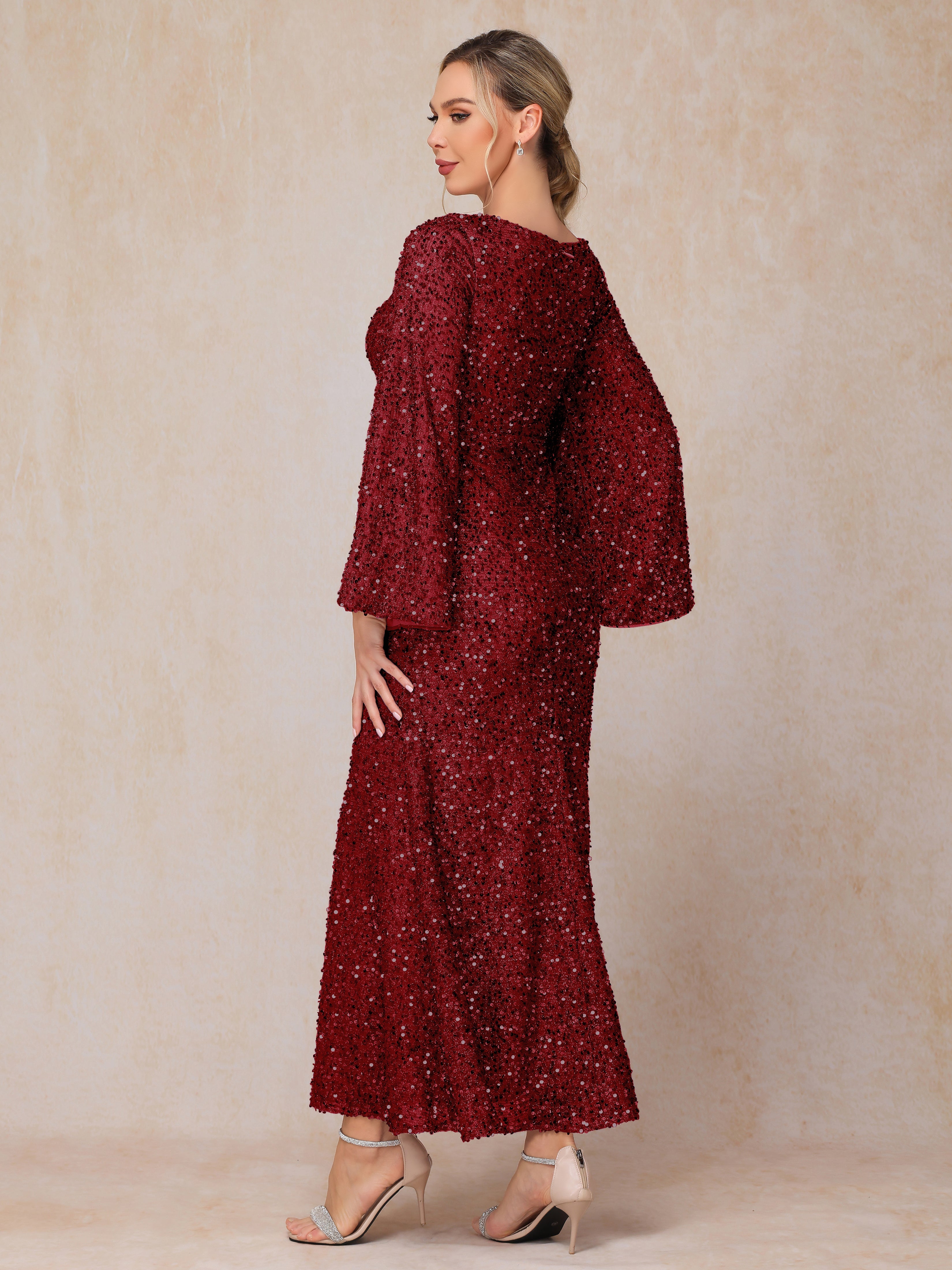 Long Sleeves Sequins Ankle Length Mother Of The Groom Dress