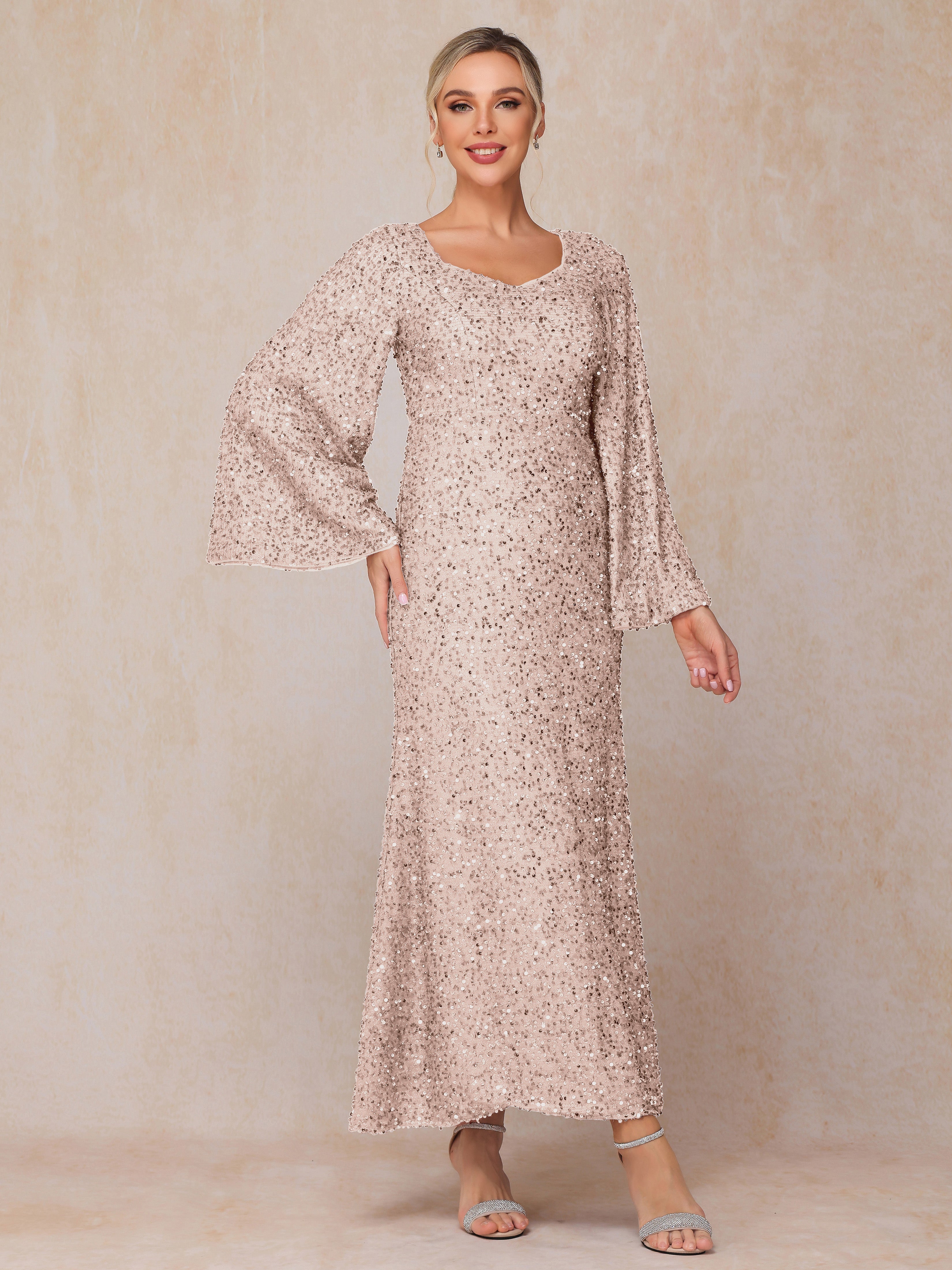 Long Sleeves Sequins Ankle Length Mother Of The Groom Dress