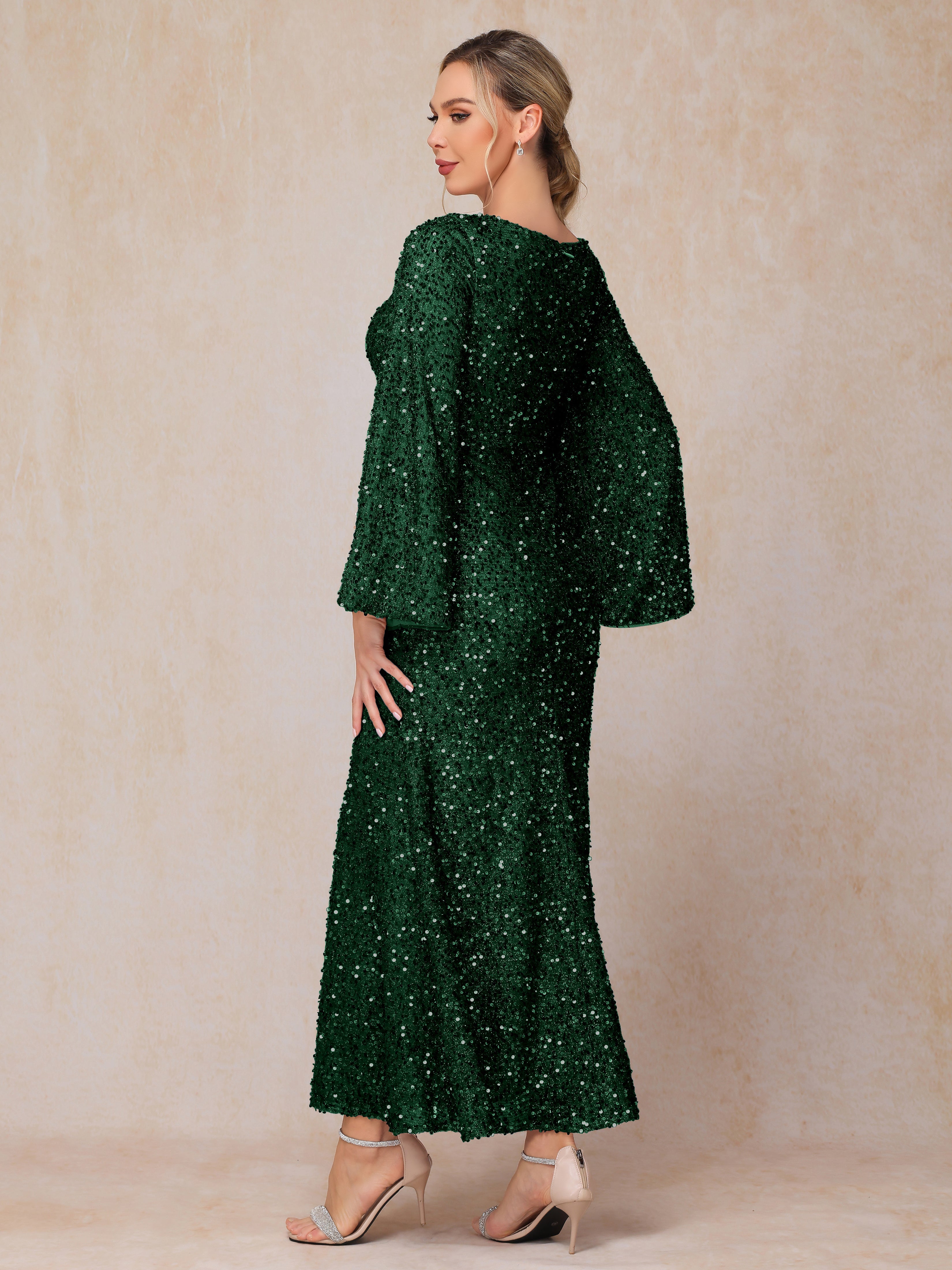 Long Sleeves Sequins Ankle Length Mother Of The Groom Dress