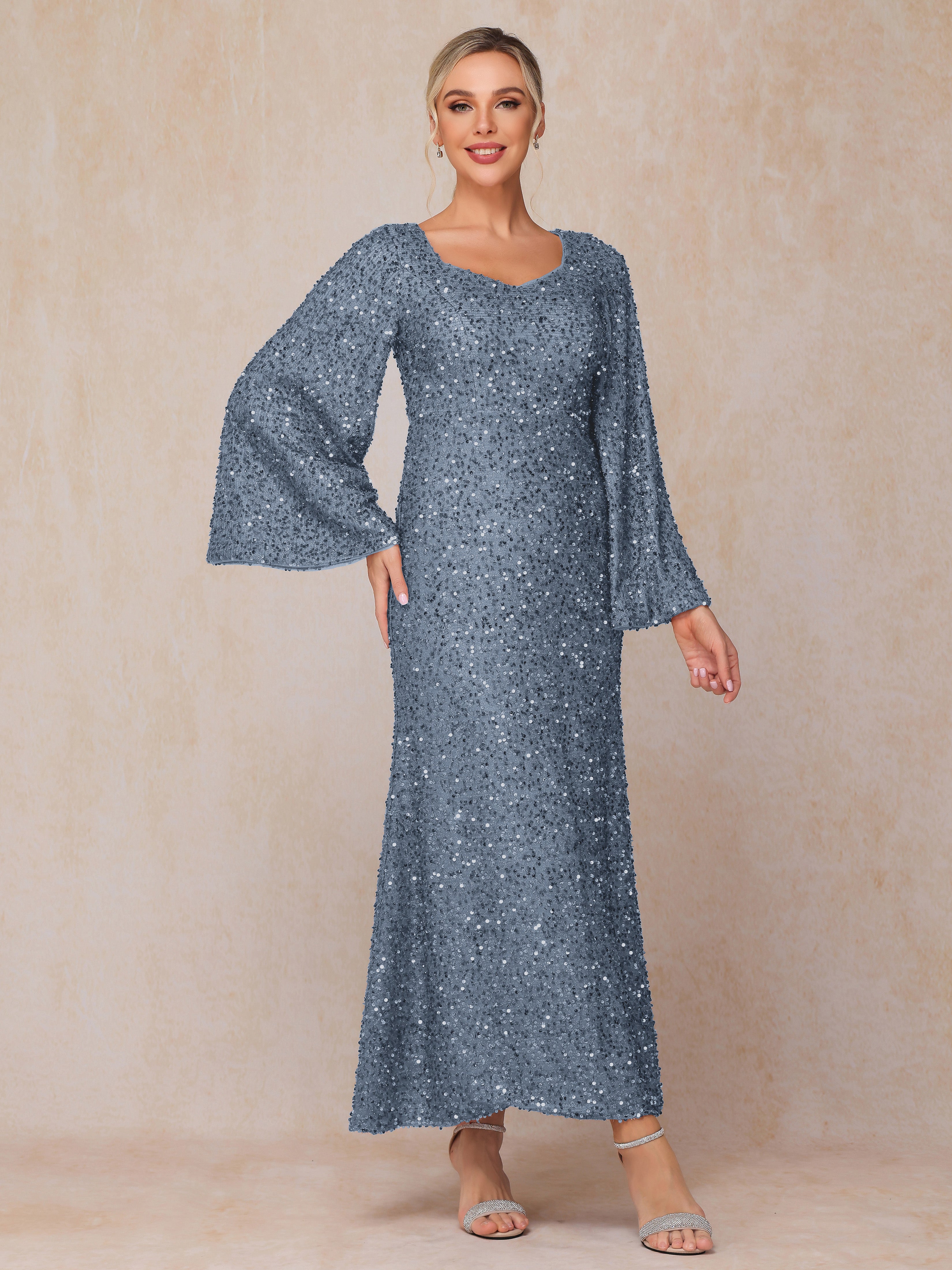 Long Sleeves Sequins Ankle Length Mother Of The Groom Dress