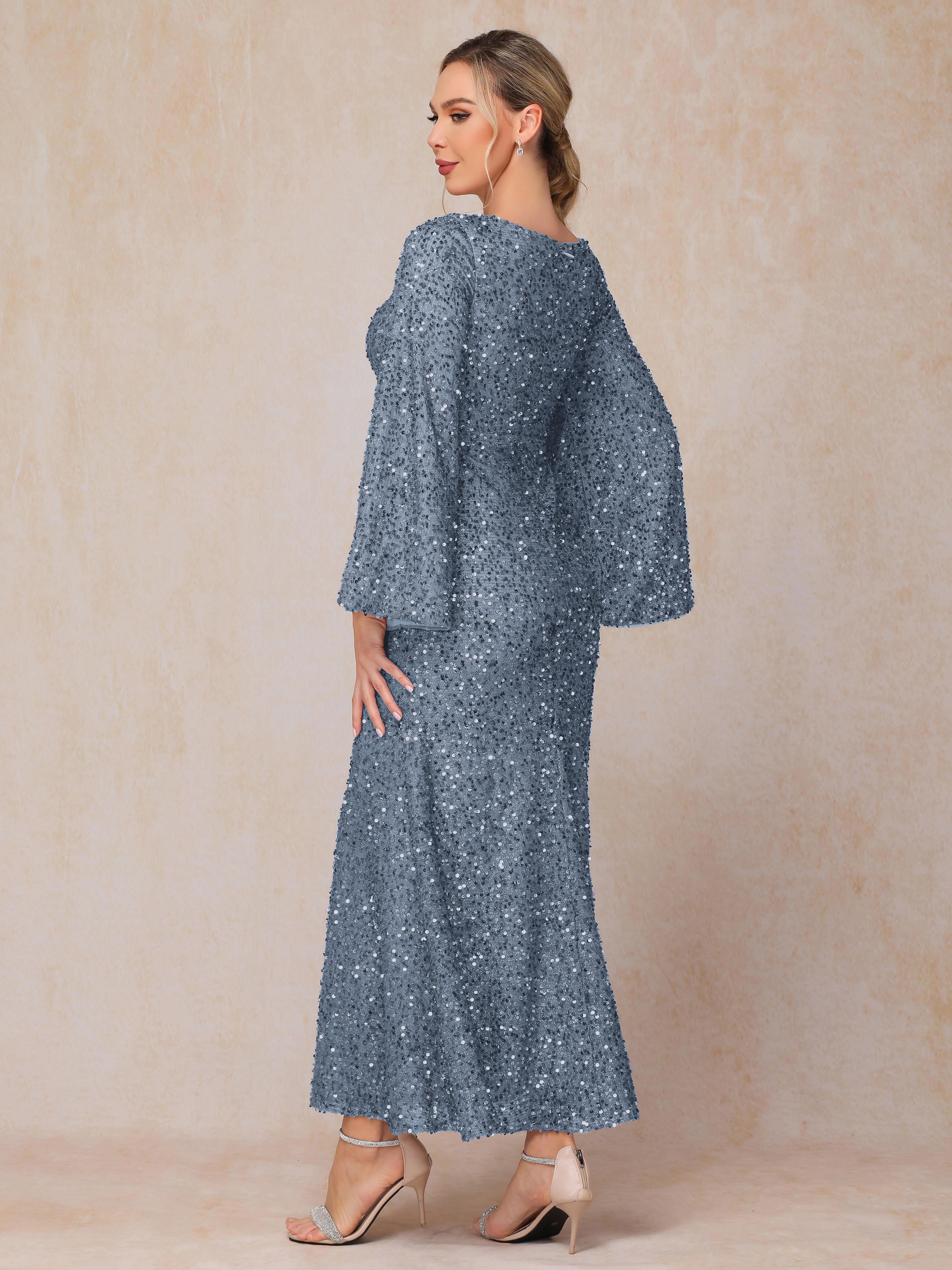 Long Sleeves Sequins Ankle Length Mother Of The Groom Dress