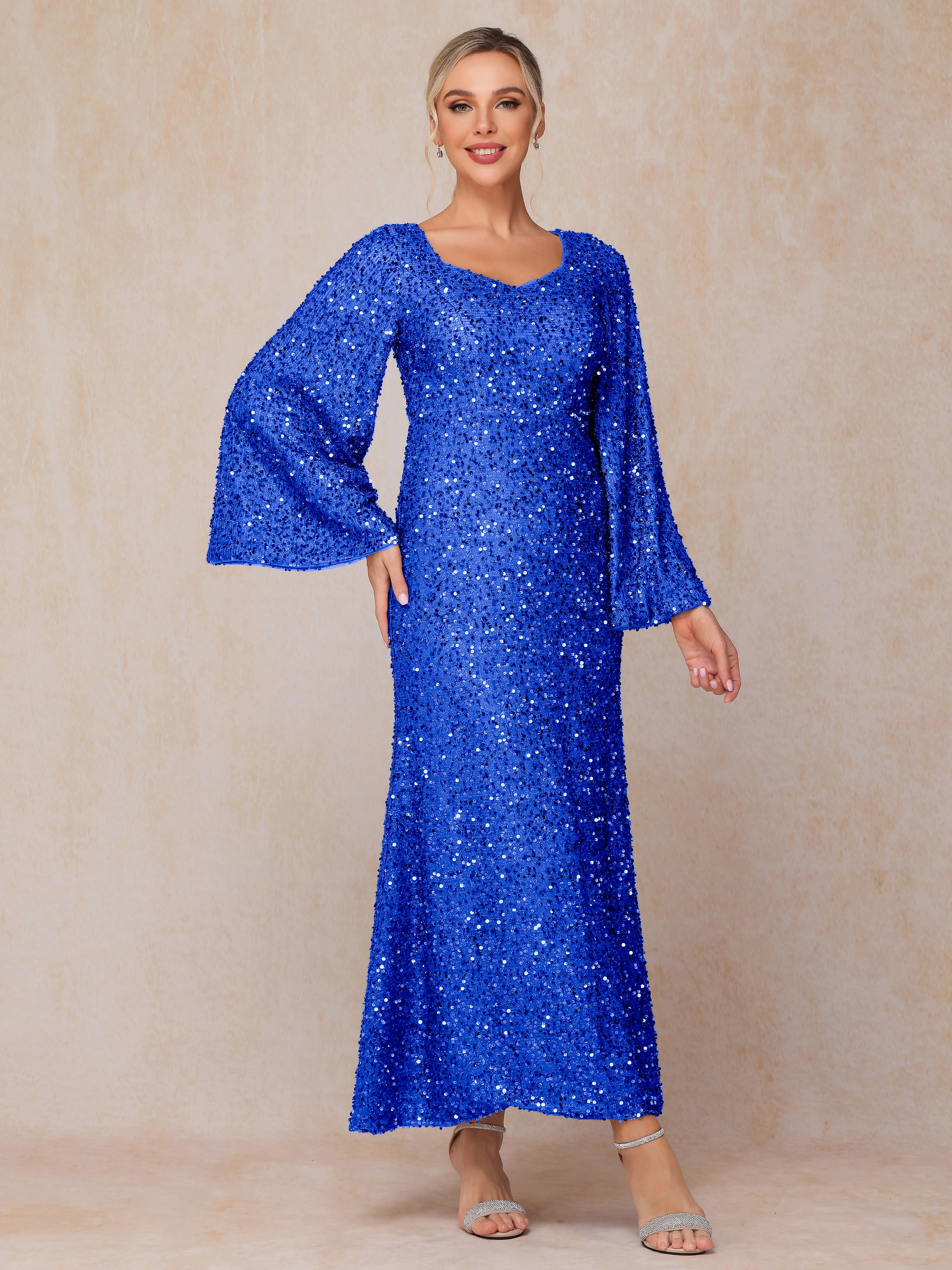 Long Sleeves Sequins Ankle Length Mother Of The Bride Dress