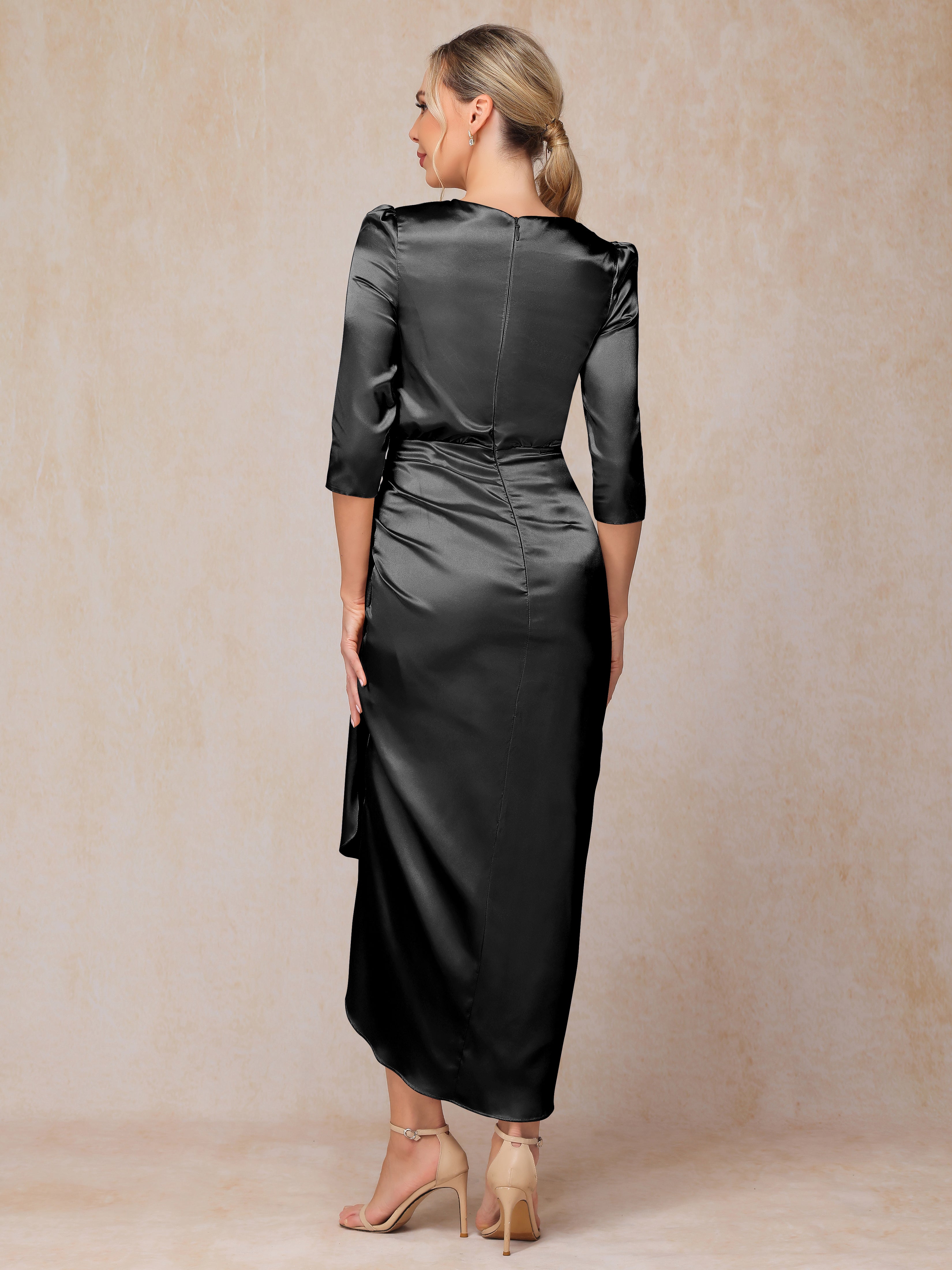 Half Sleeves Ankle Length Soft Satin Wedding Guest Dress