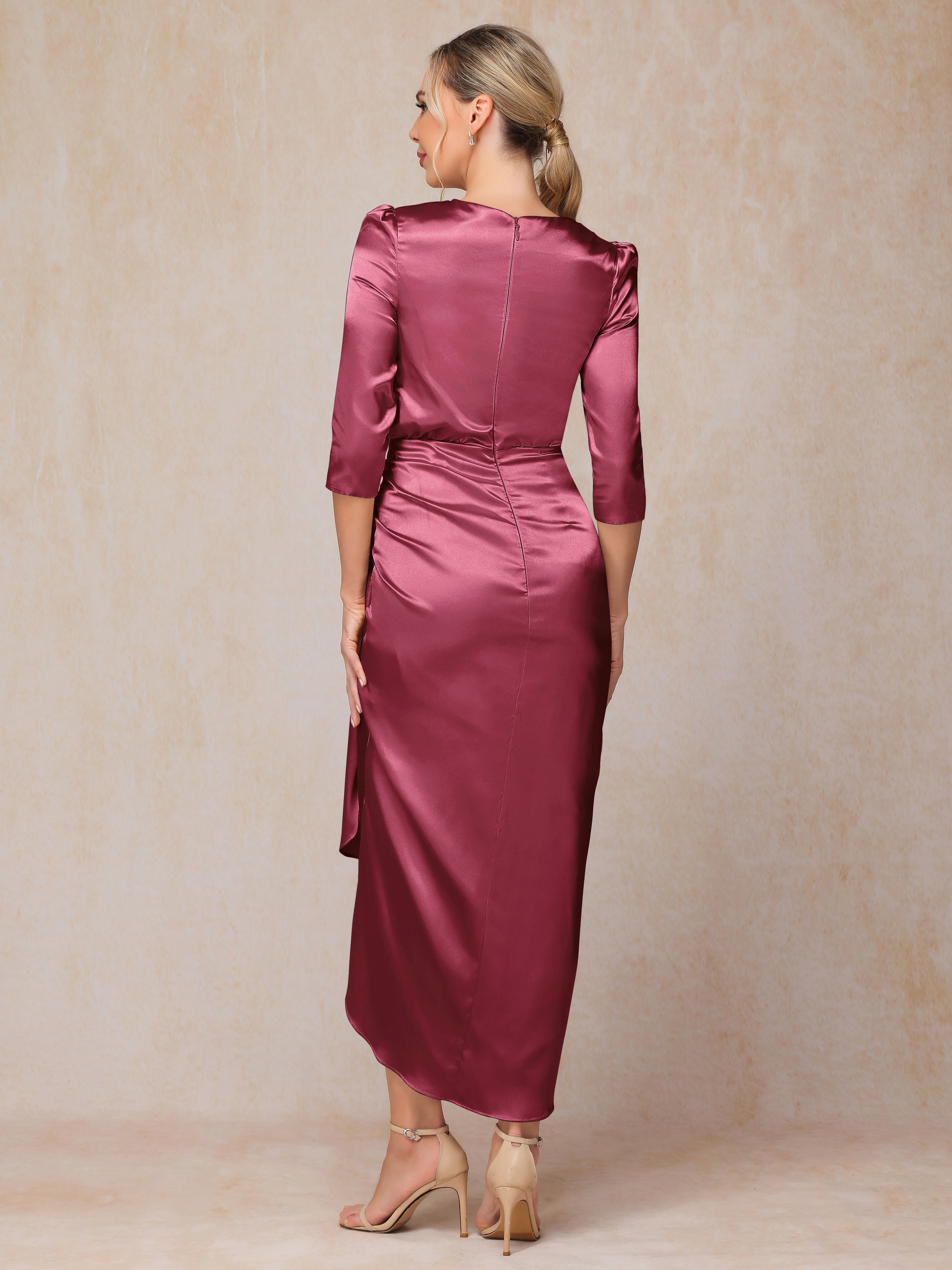 Half Sleeves Ankle Length Soft Satin Wedding Guest Dress