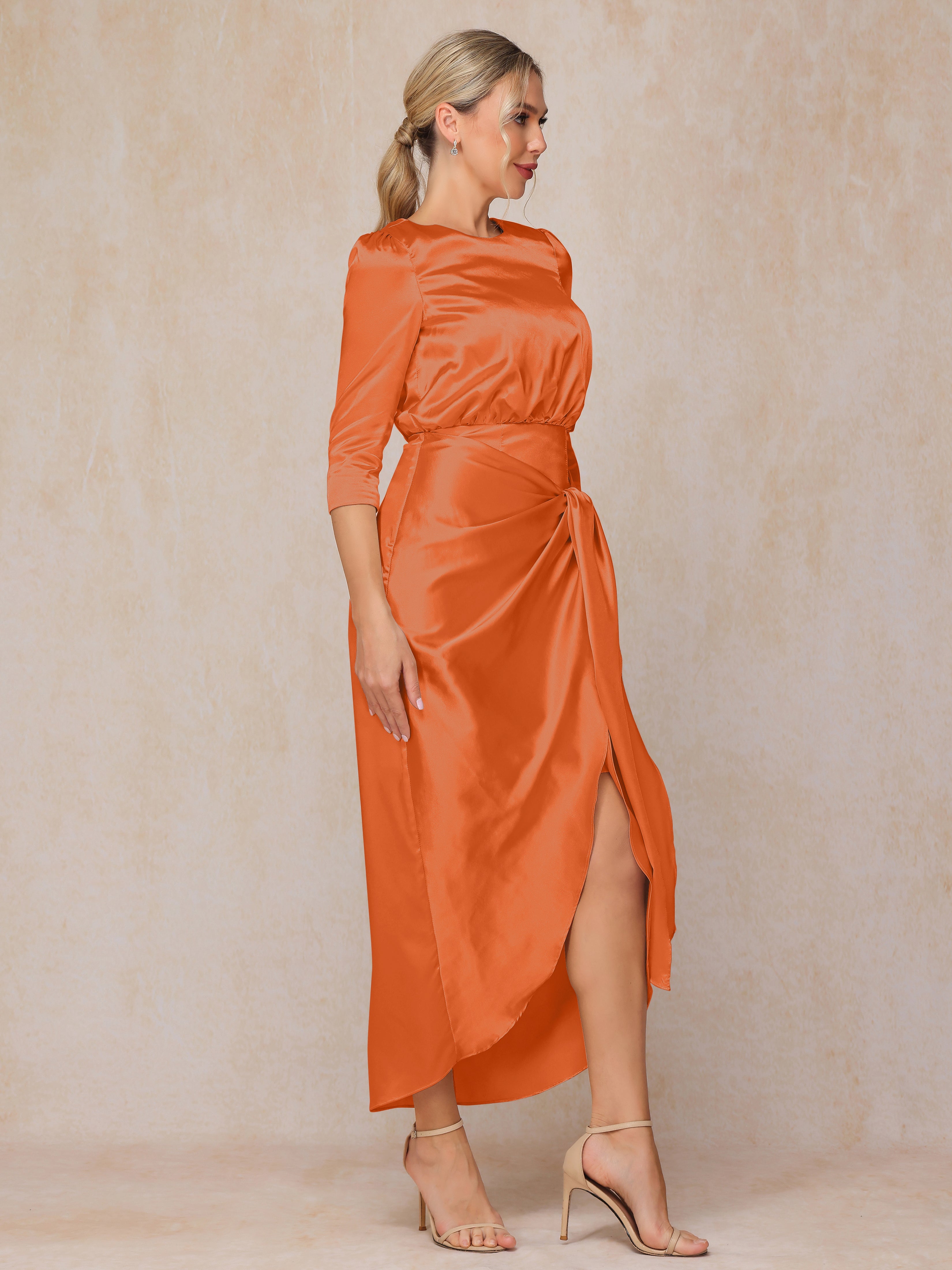 Half Sleeves Ankle Length Soft Satin Wedding Guest Dress