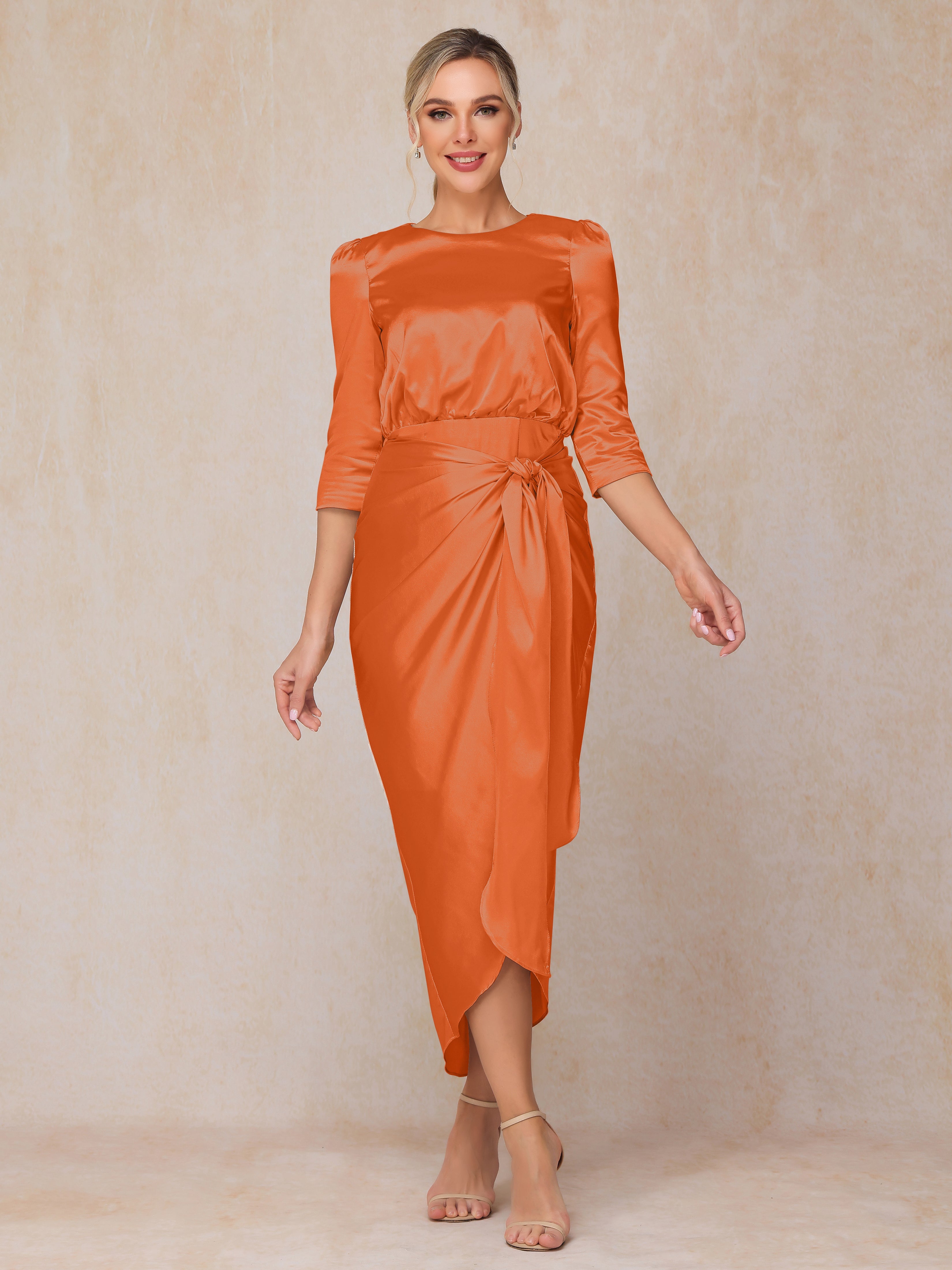 Half Sleeves Ankle Length Soft Satin Wedding Guest Dress