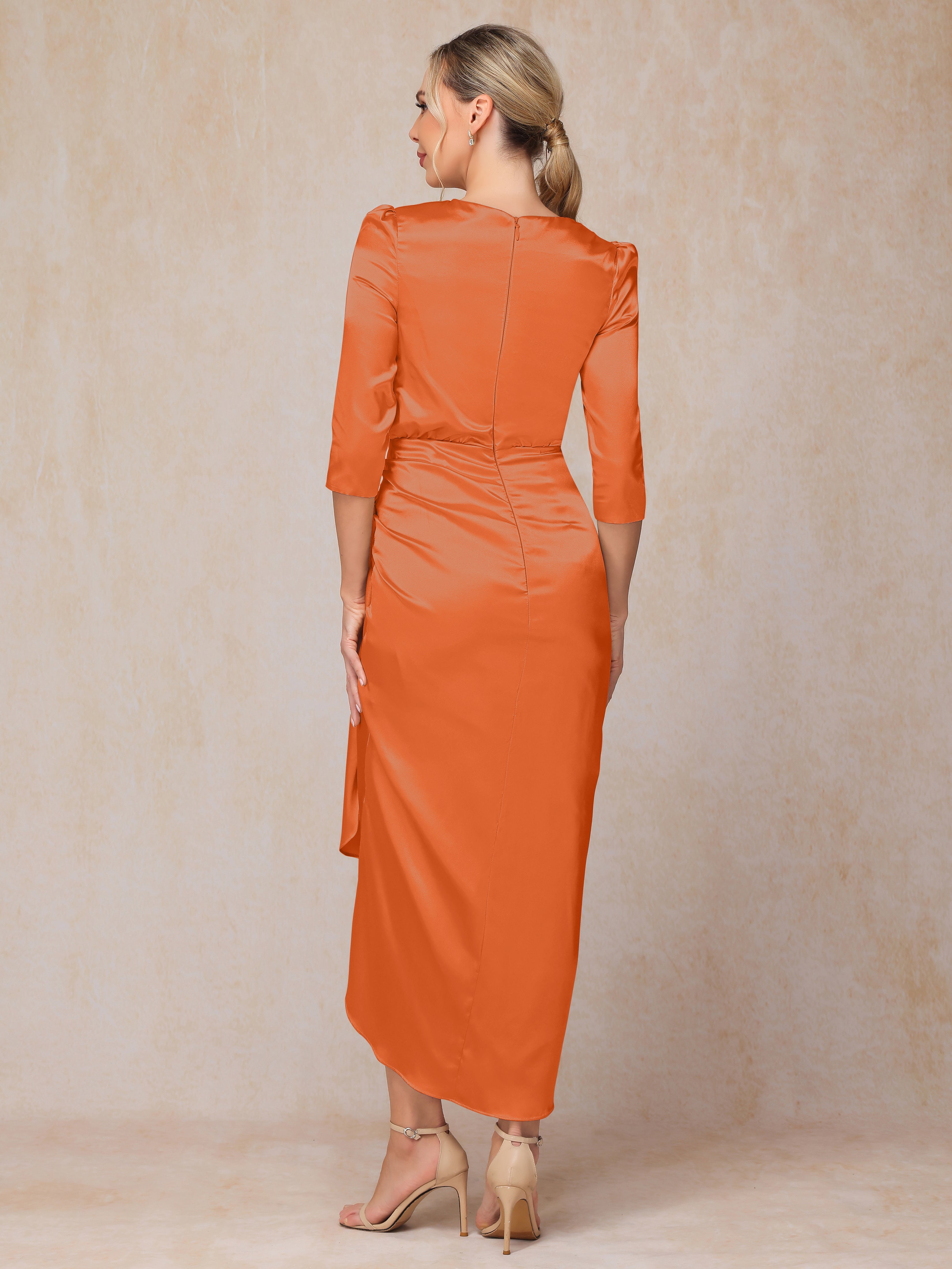 Half Sleeves Ankle Length Soft Satin Wedding Guest Dress