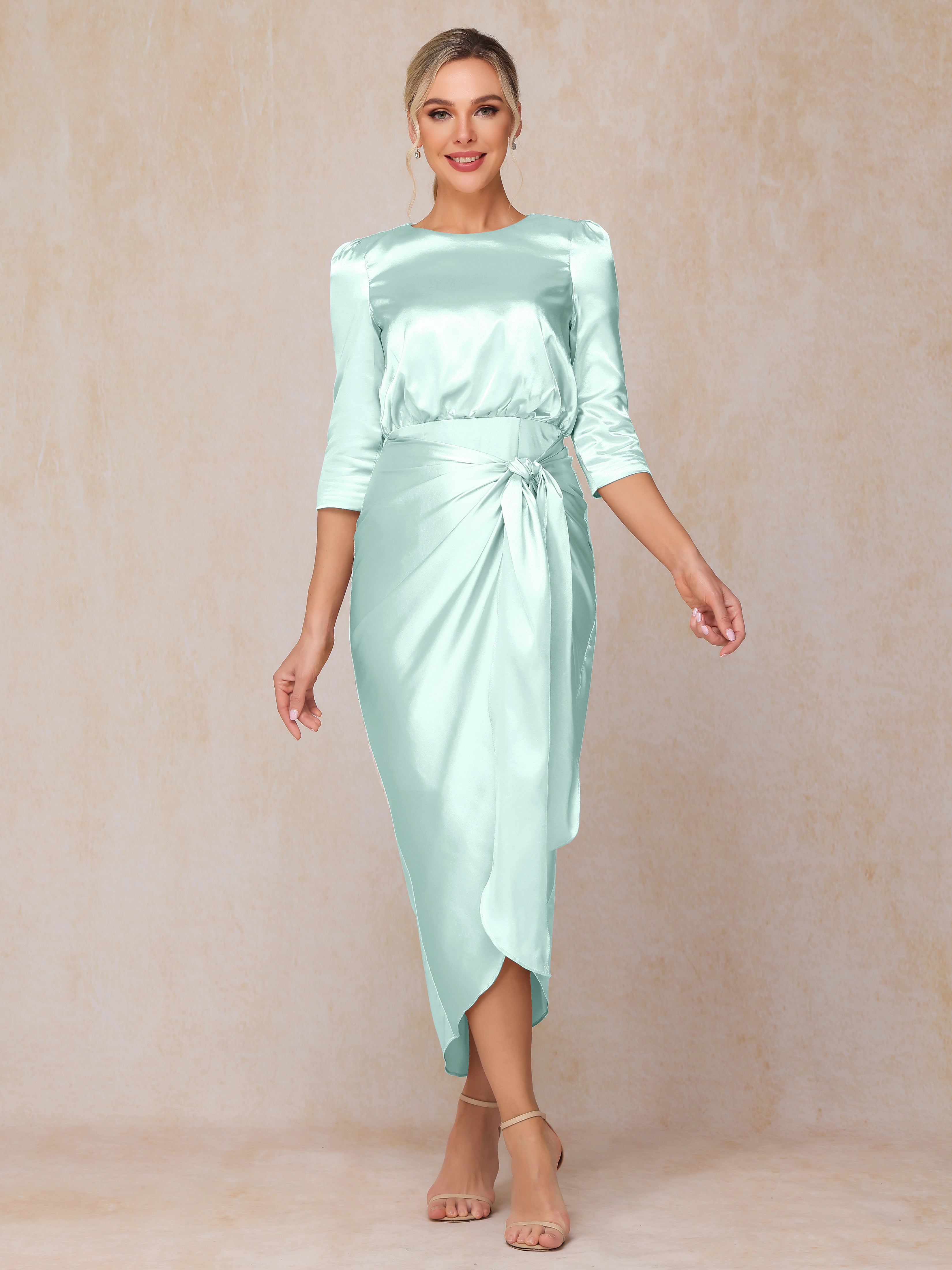 Half Sleeves Ankle Length Soft Satin Wedding Guest Dress