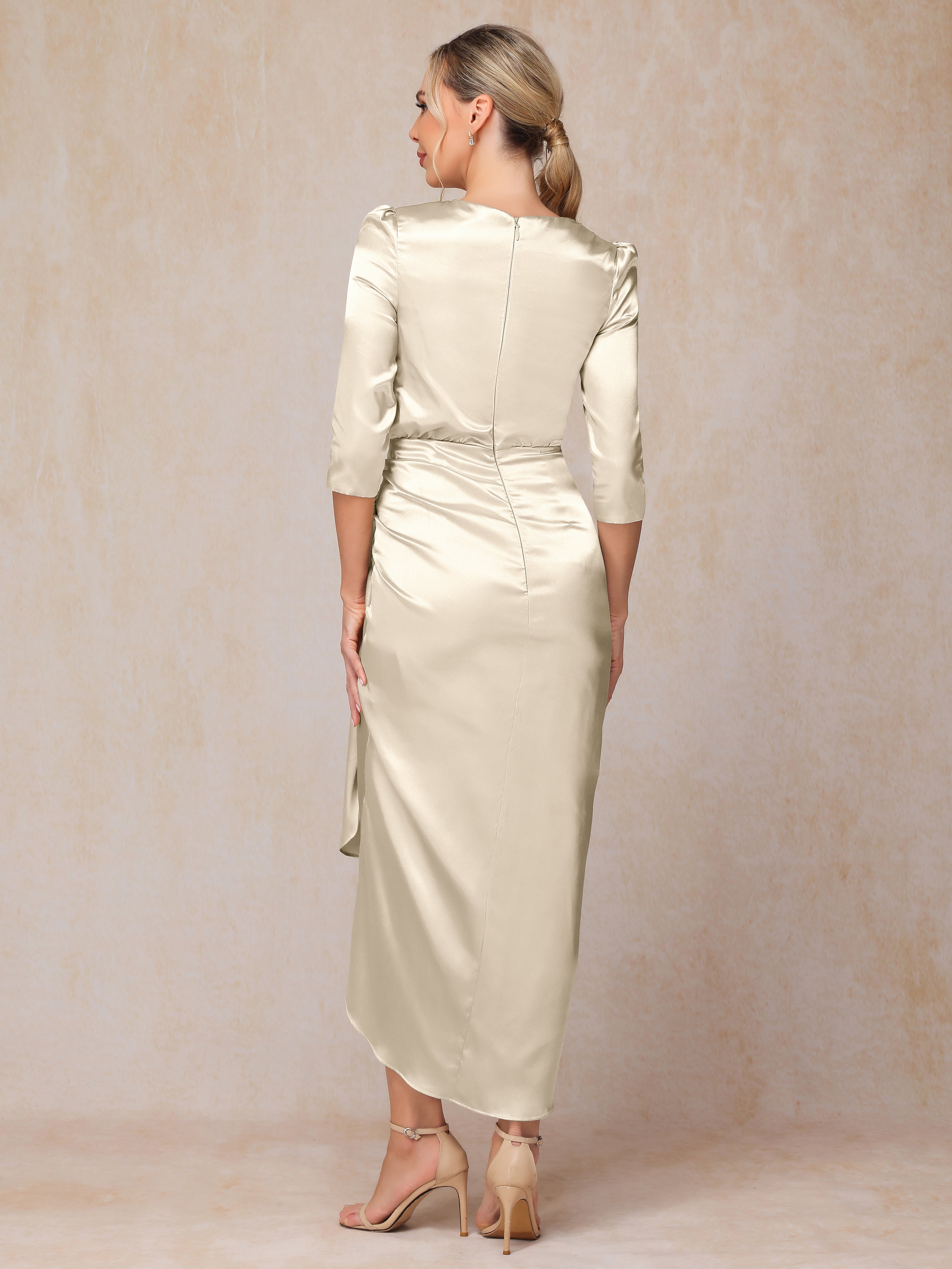 Half Sleeves Ankle Length Soft Satin Wedding Guest Dress