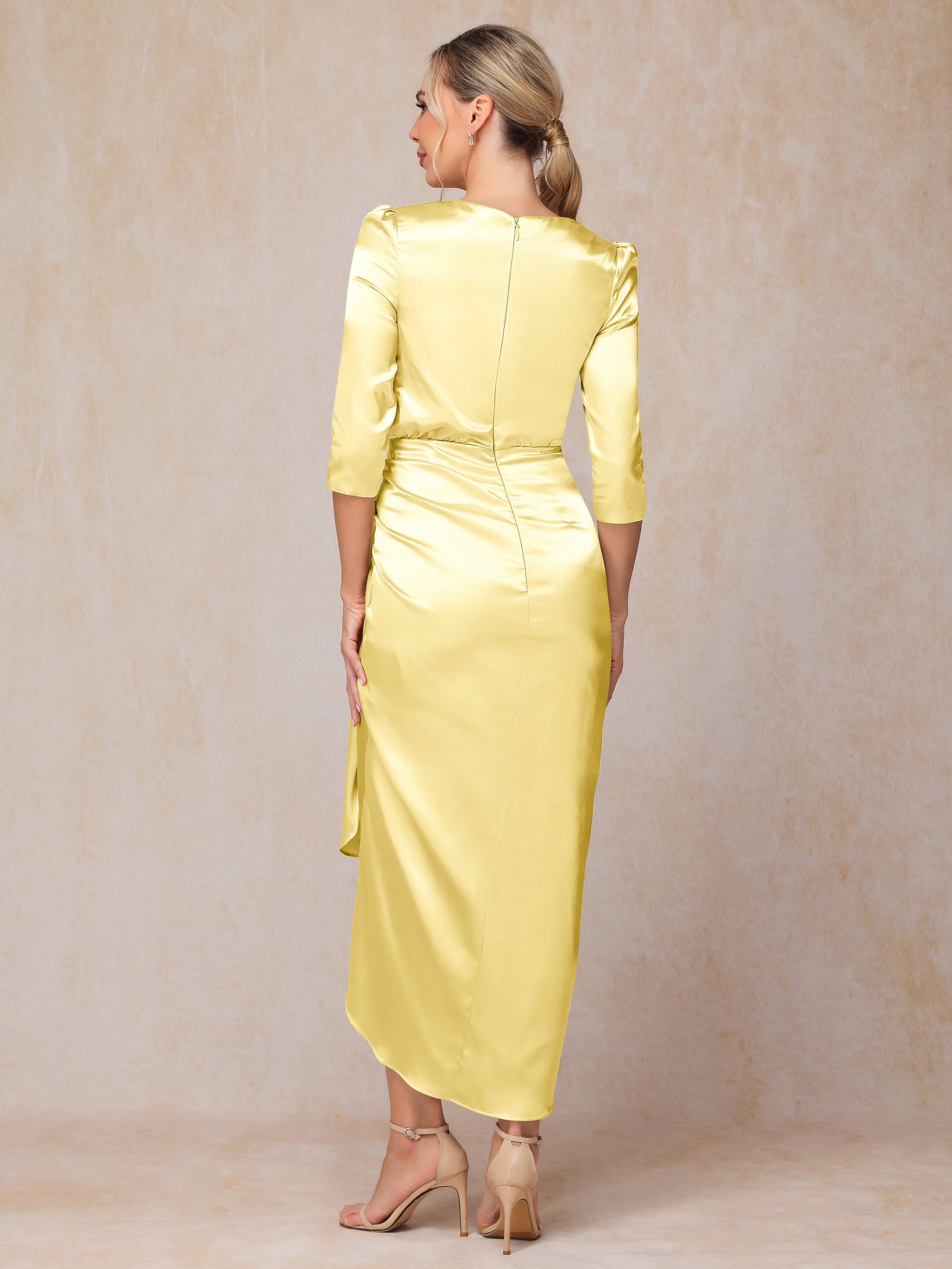 Half Sleeves Ankle Length Soft Satin Wedding Guest Dress