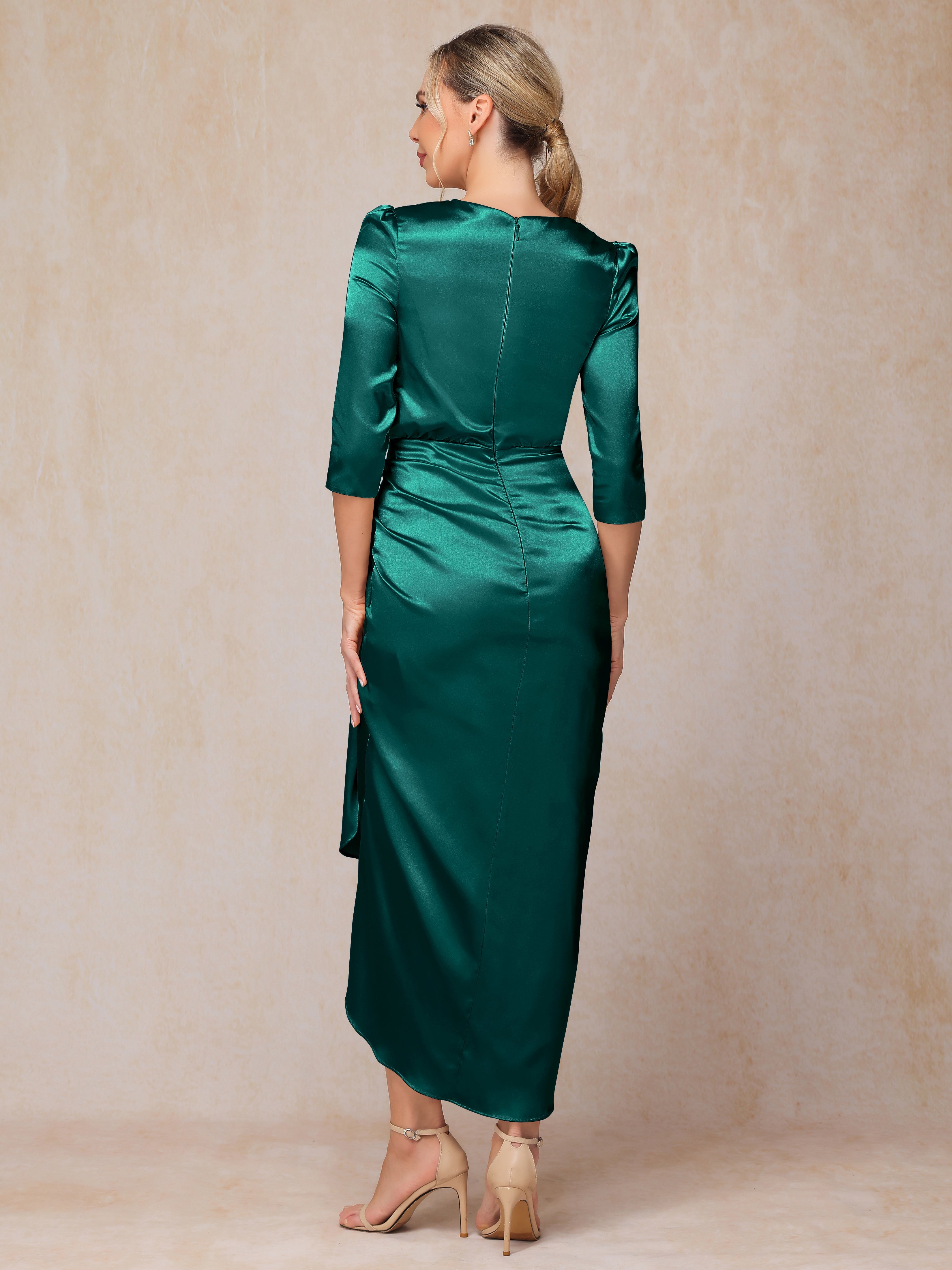 Half Sleeves Ankle Length Soft Satin Wedding Guest Dress