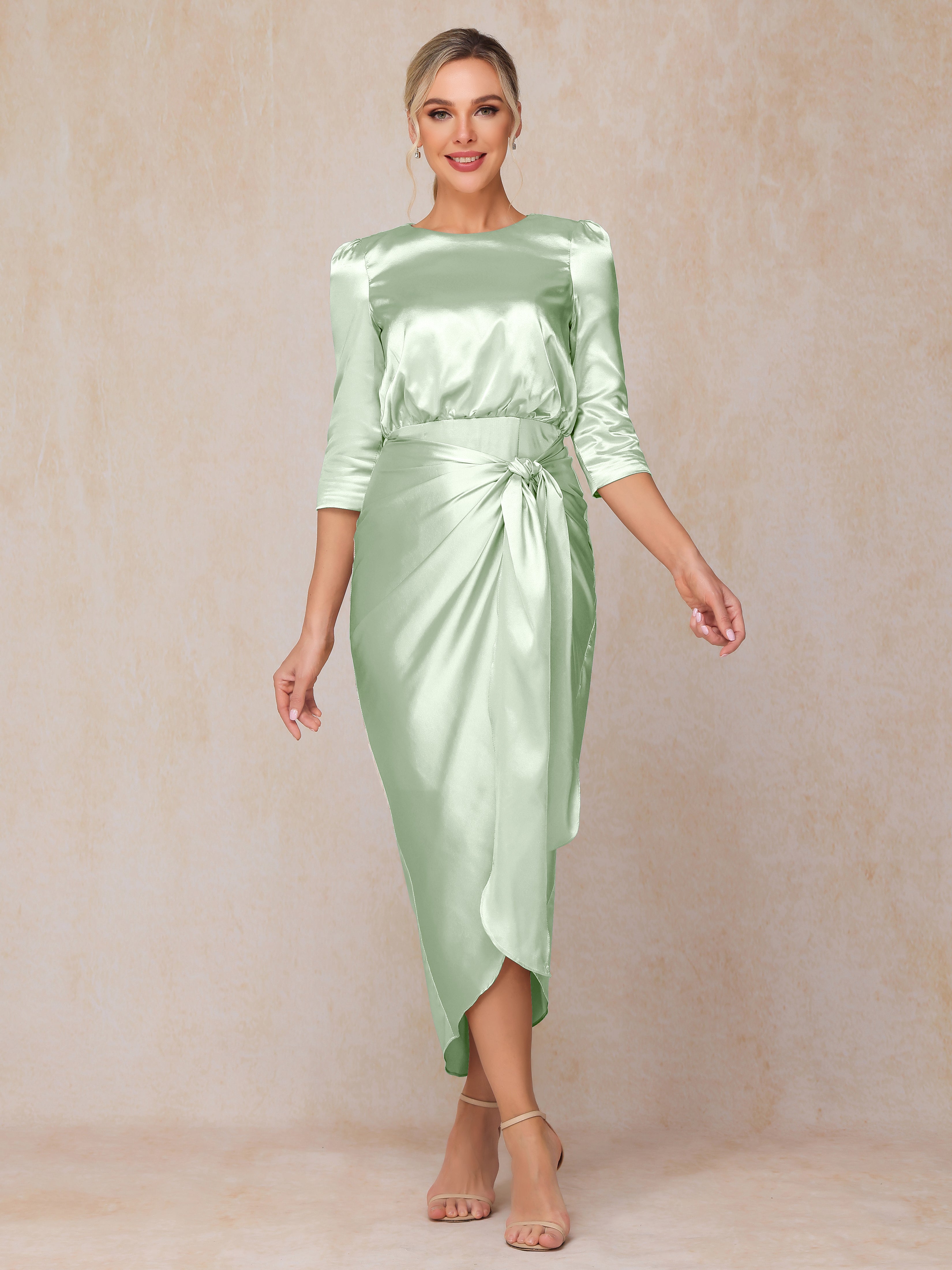 Half Sleeves Ankle Length Soft Satin Wedding Guest Dress