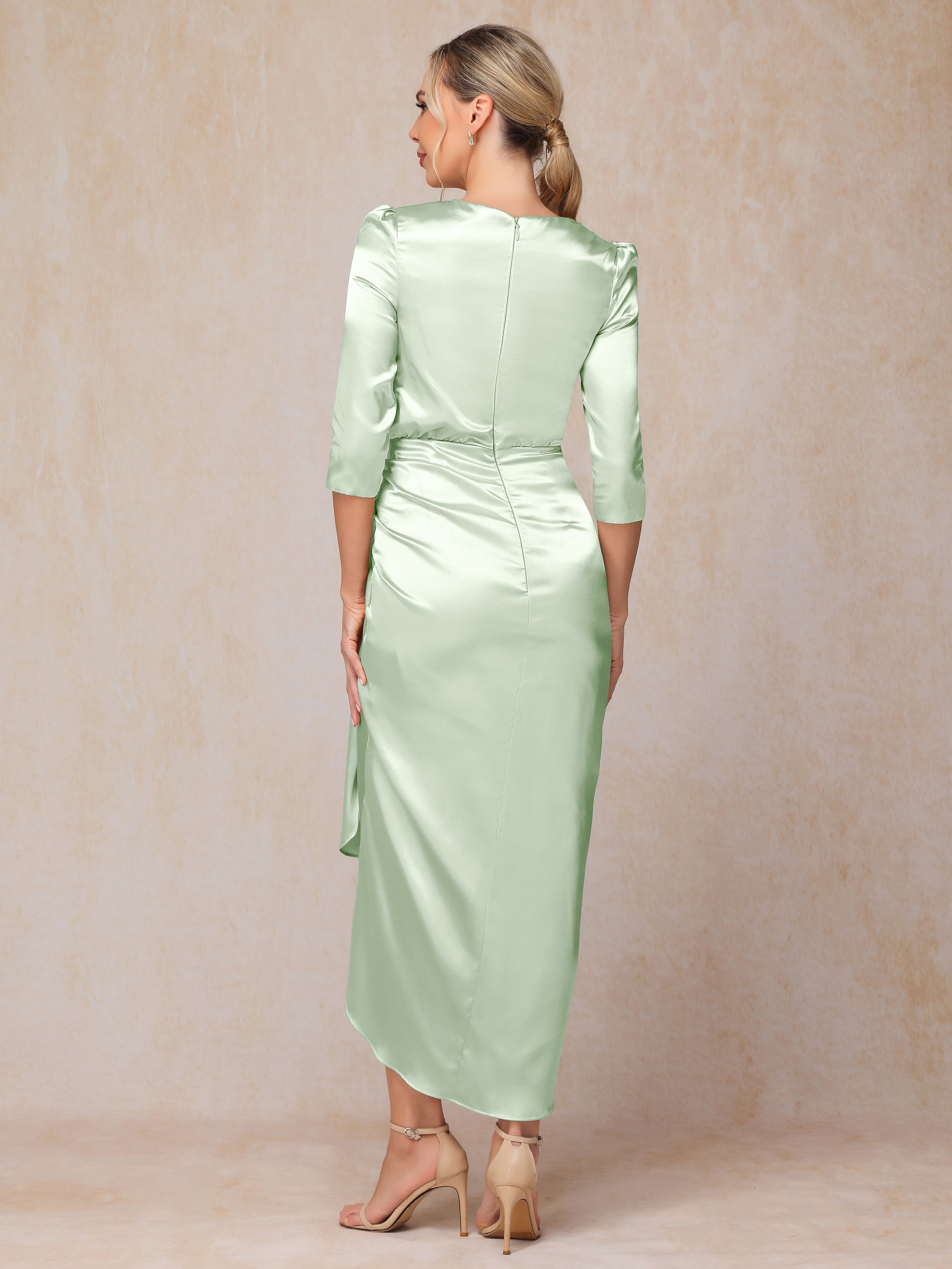 Half Sleeves Ankle Length Soft Satin Wedding Guest Dress