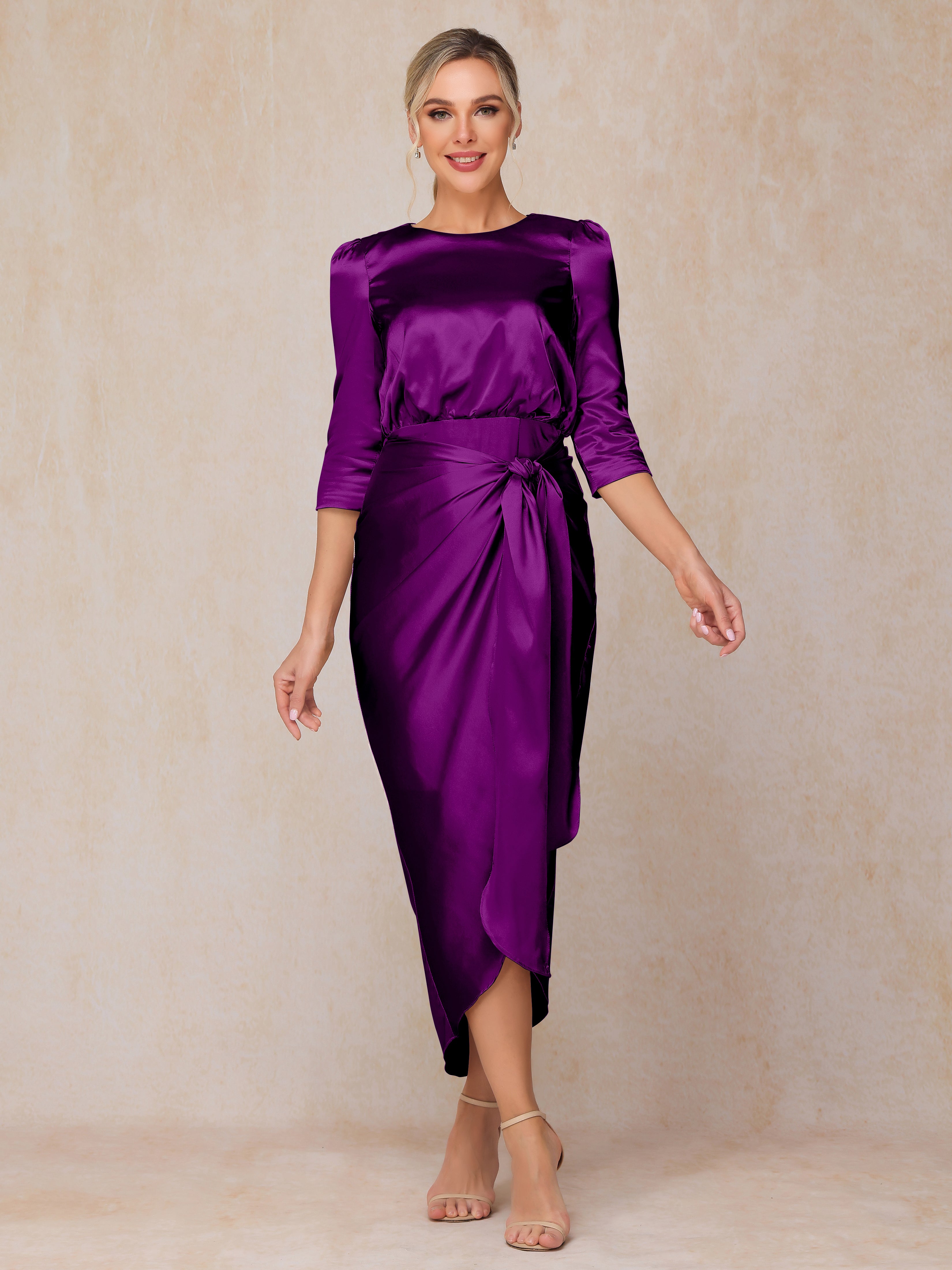 Half Sleeves Ankle Length Soft Satin Mother Of The Bride Dress