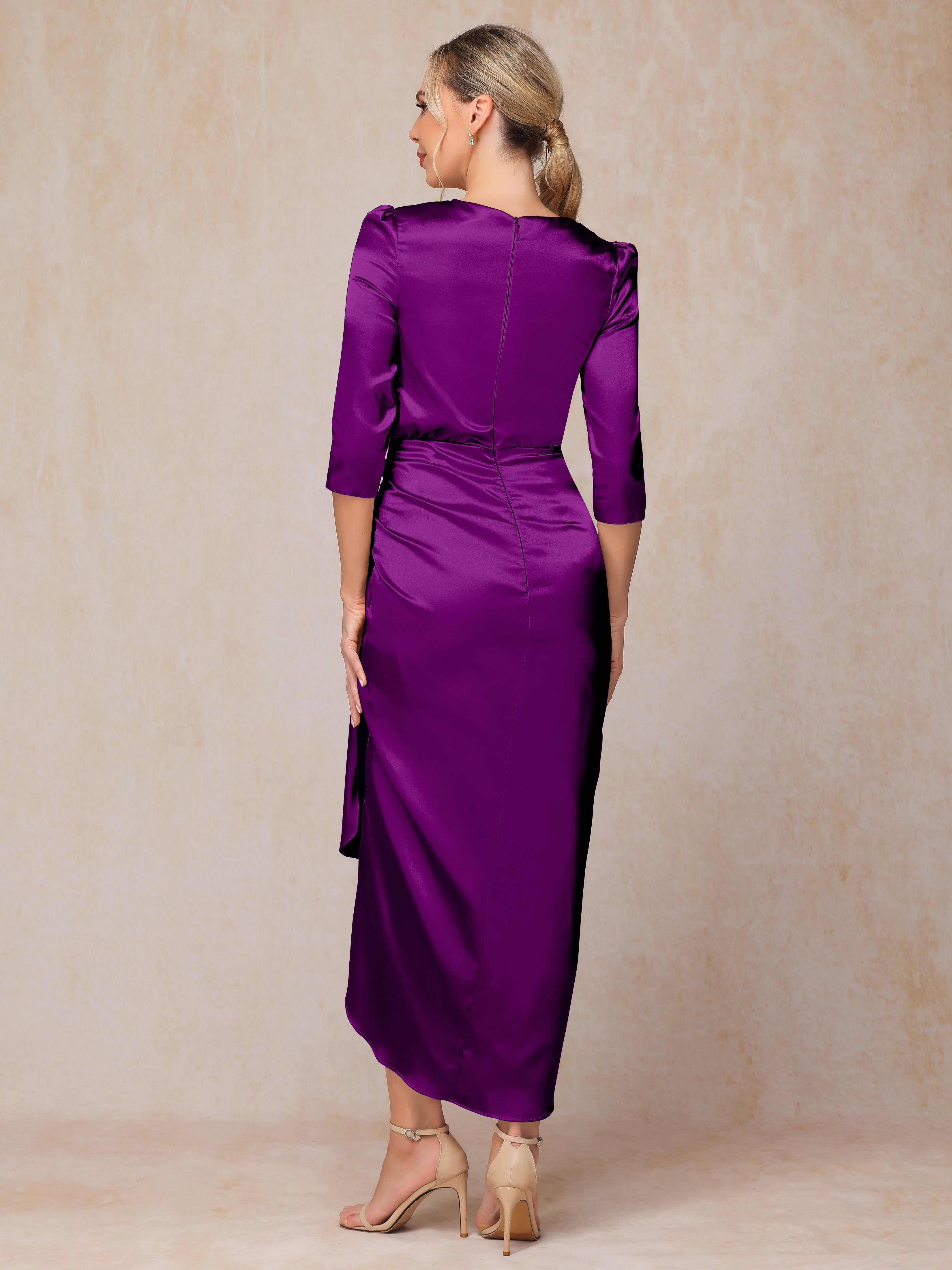 Half Sleeves Ankle Length Soft Satin Mother Of The Bride Dress