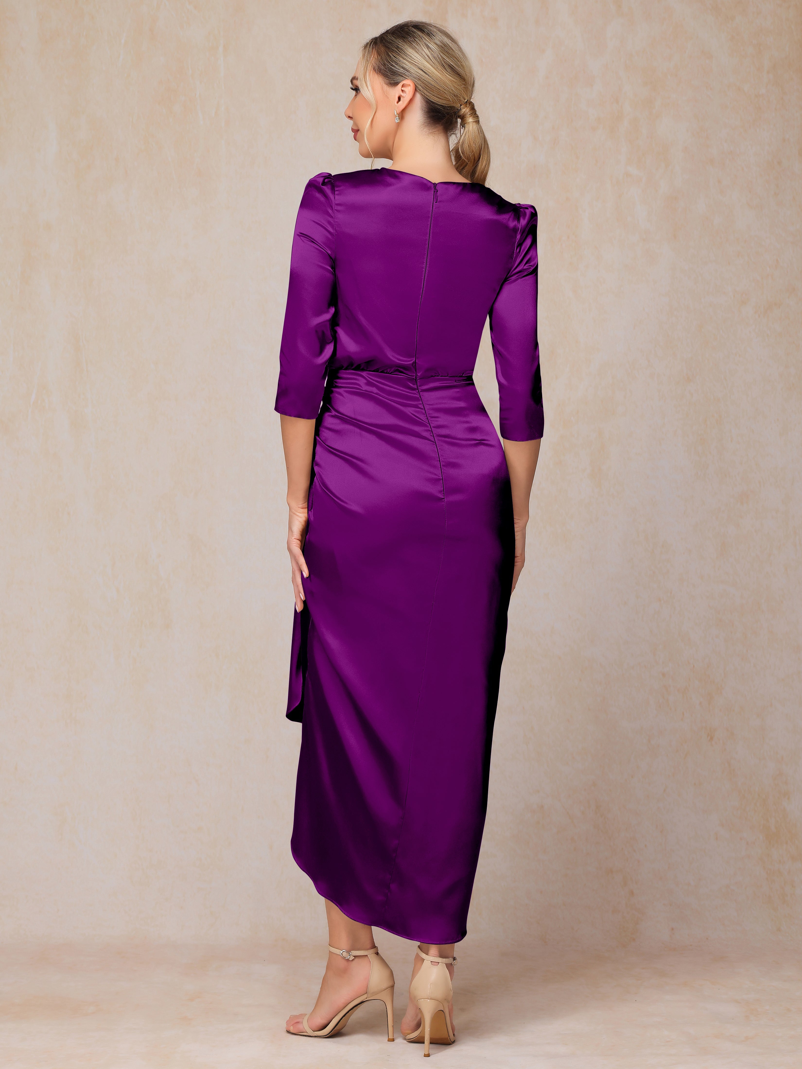 Half Sleeves Ankle Length Soft Satin Wedding Guest Dress