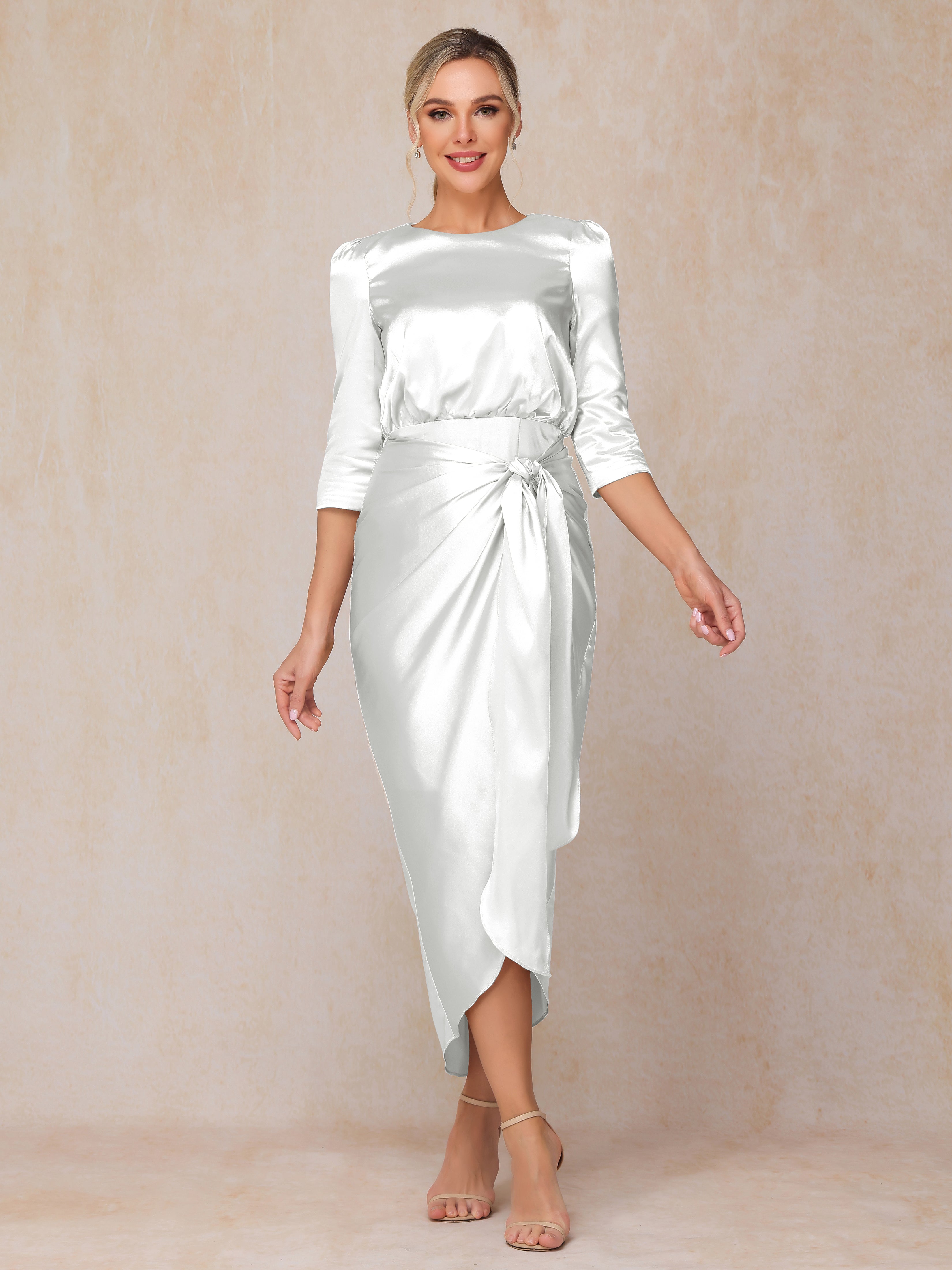 Half Sleeves Ankle Length Soft Satin Wedding Guest Dress