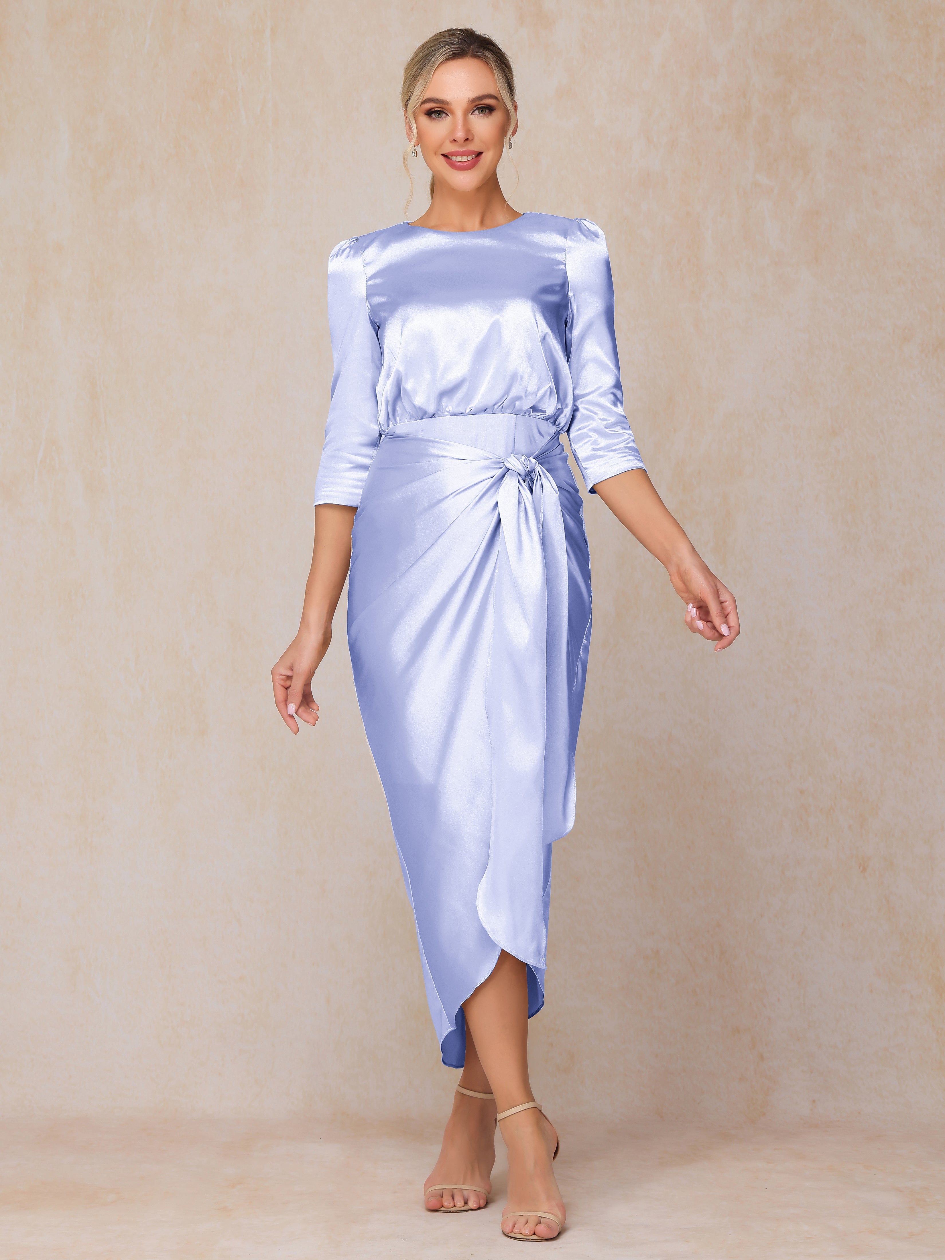 Half Sleeves Ankle Length Soft Satin Wedding Guest Dress