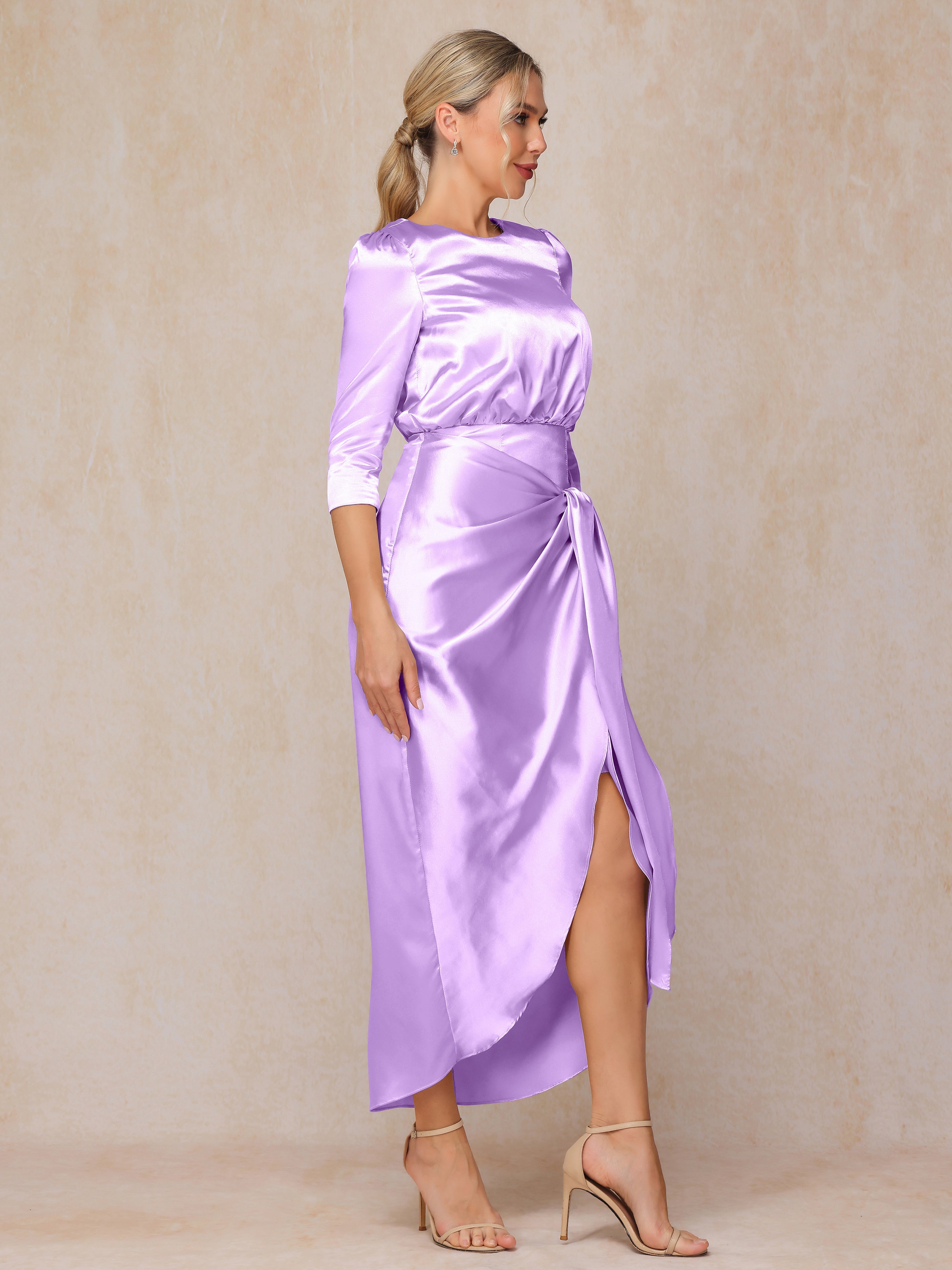 Half Sleeves Ankle Length Soft Satin Wedding Guest Dress