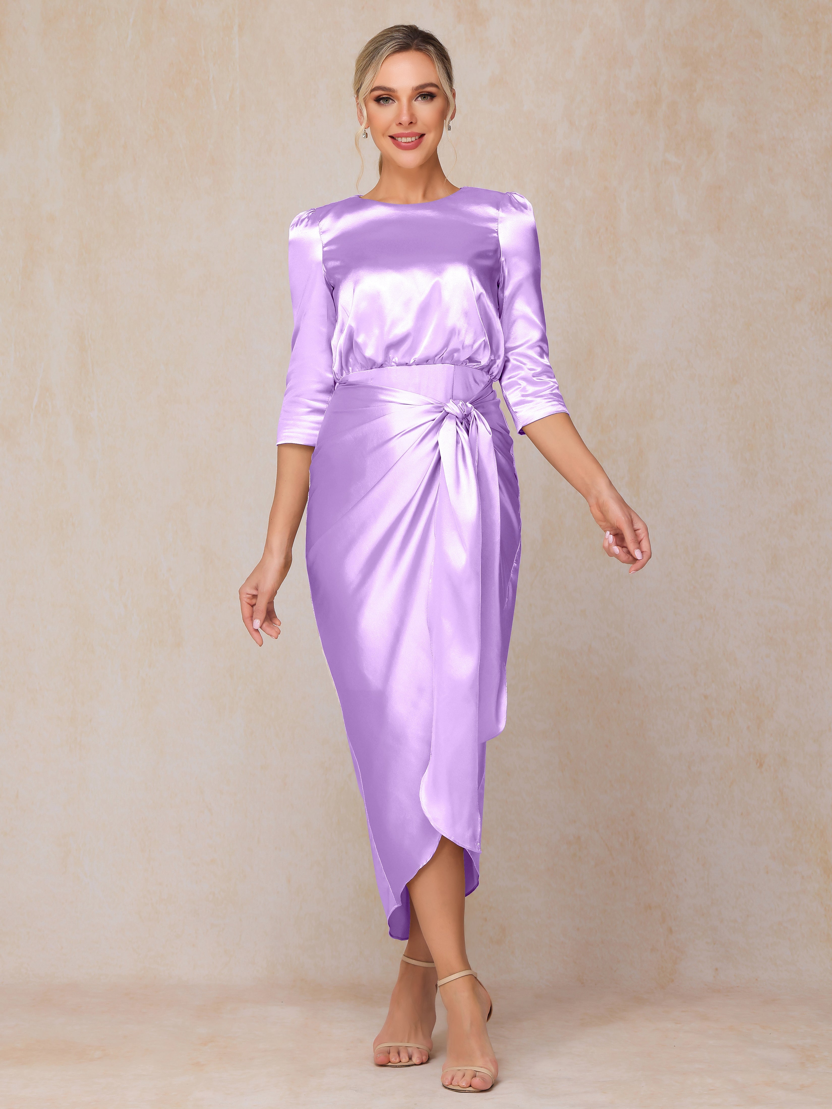 Half Sleeves Ankle Length Soft Satin Wedding Guest Dress