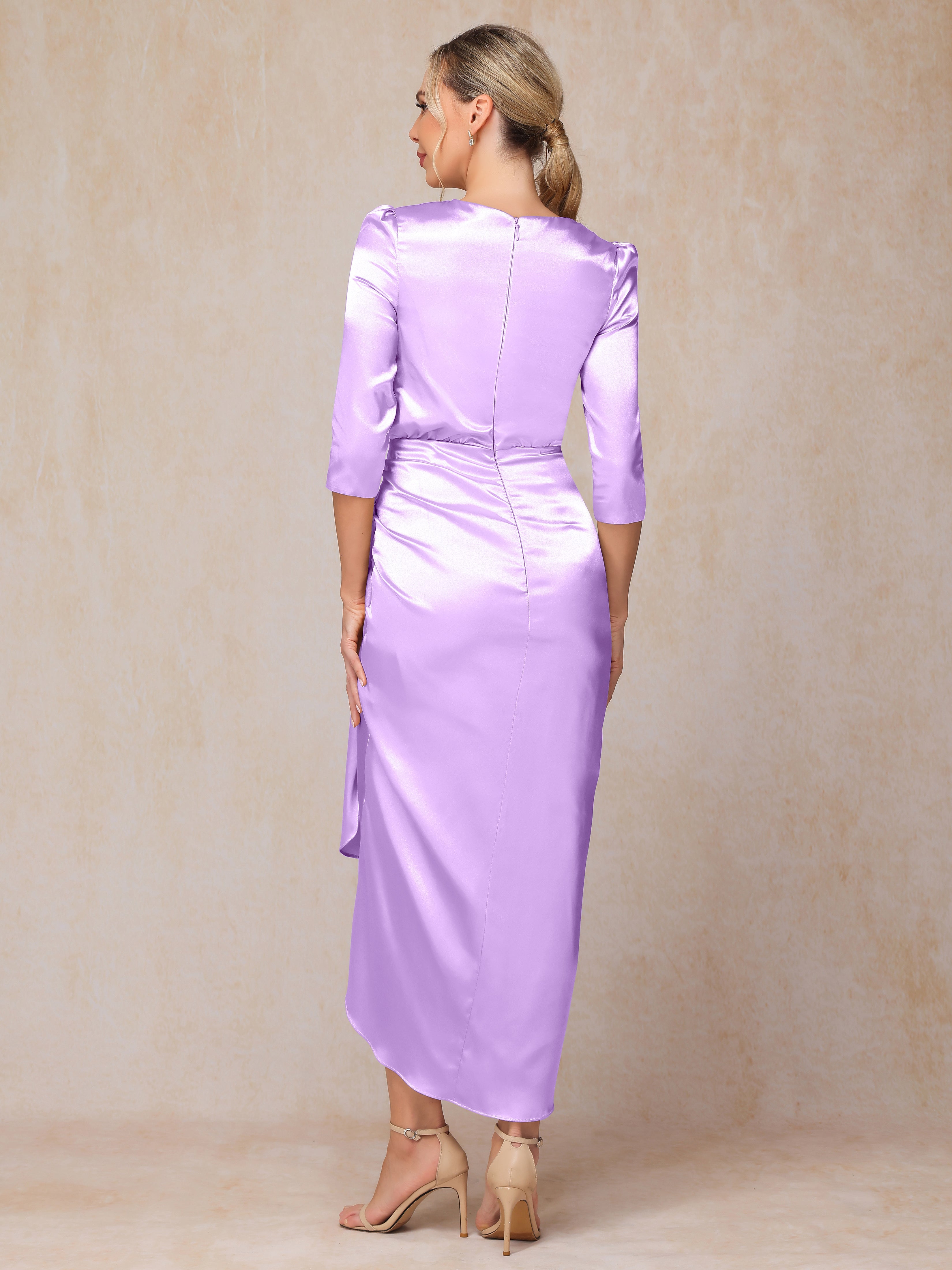 Half Sleeves Ankle Length Soft Satin Wedding Guest Dress