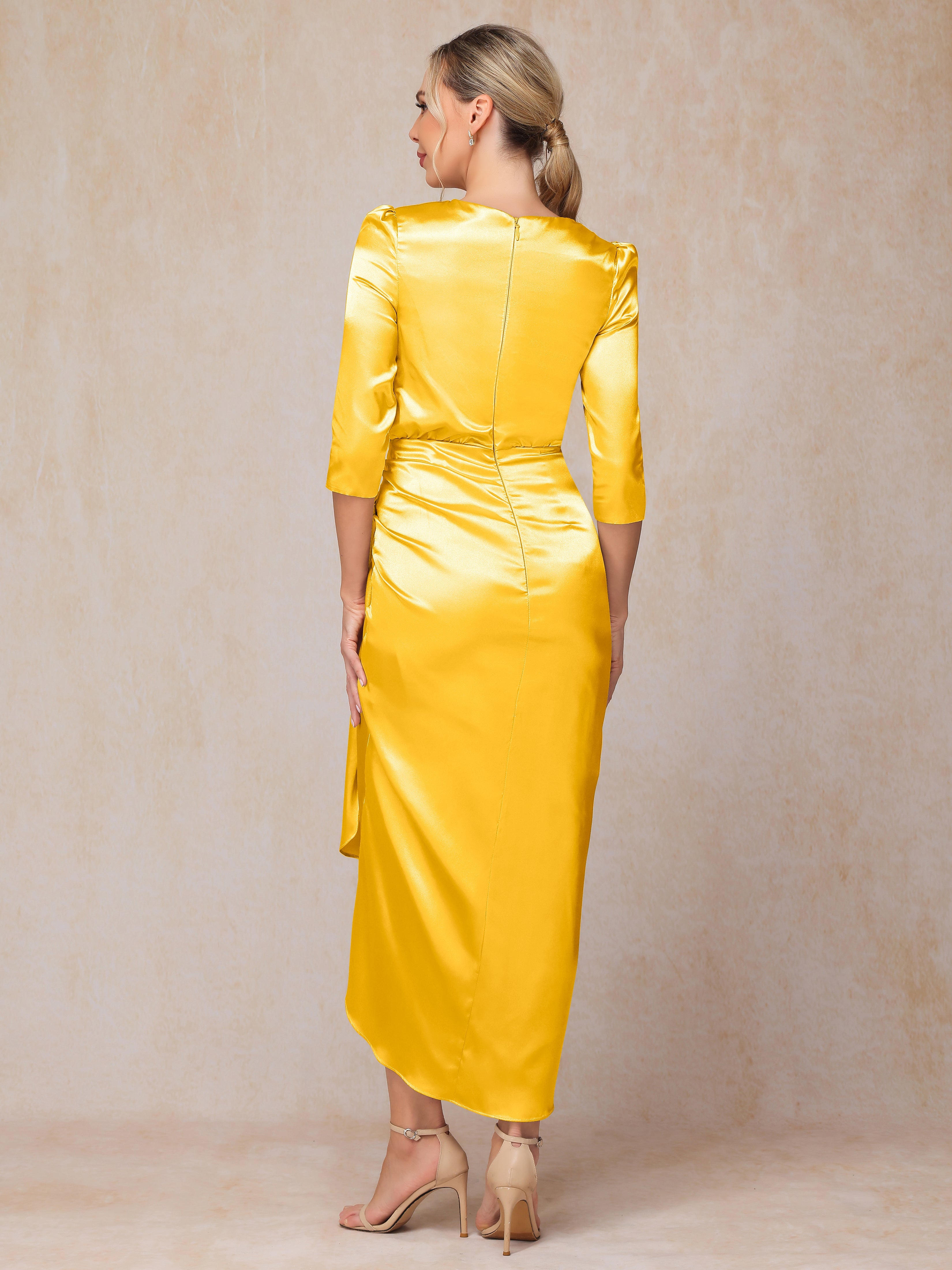 Half Sleeves Ankle Length Soft Satin Wedding Guest Dress