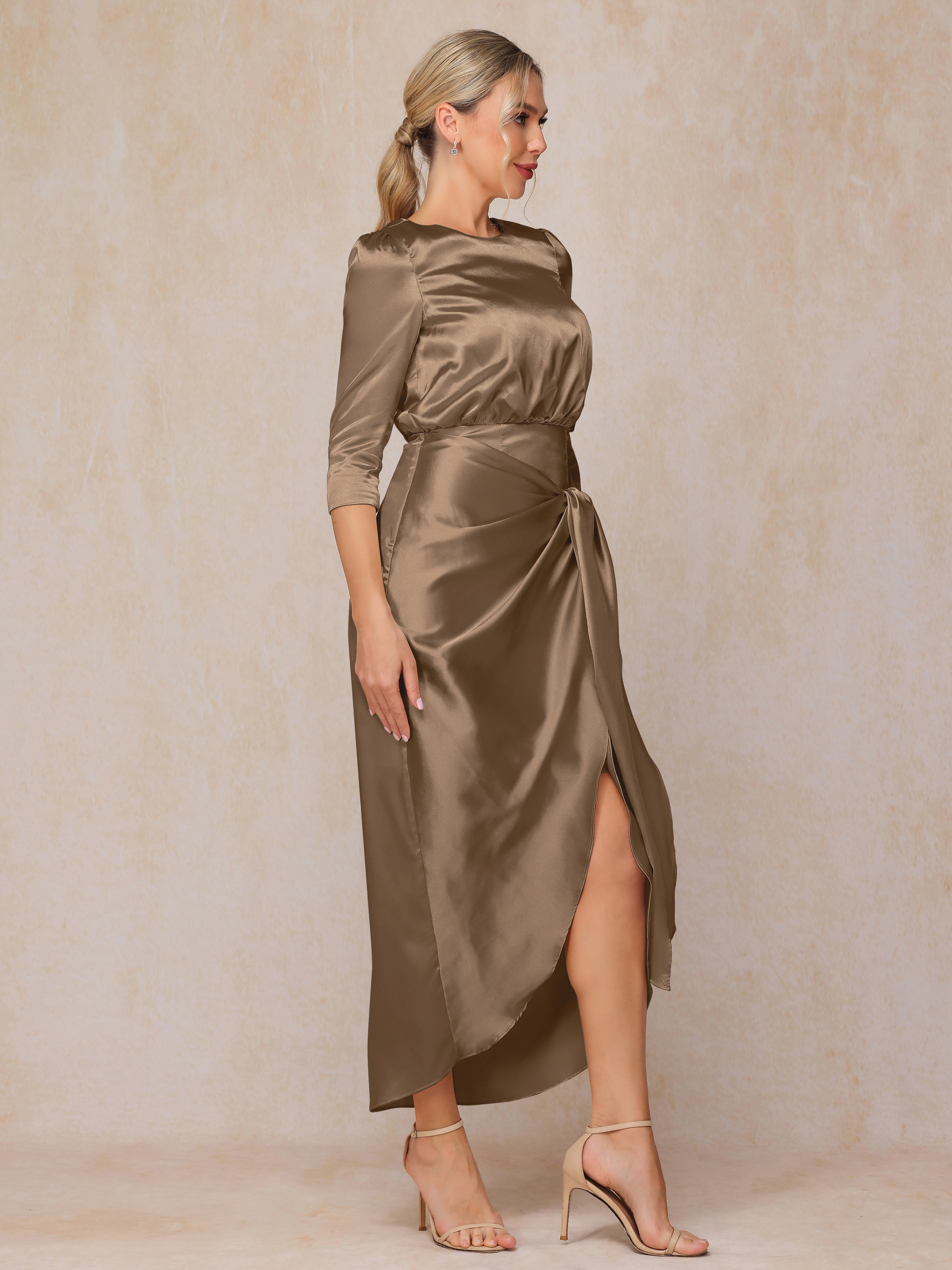 Half Sleeves Ankle Length Soft Satin Wedding Guest Dress