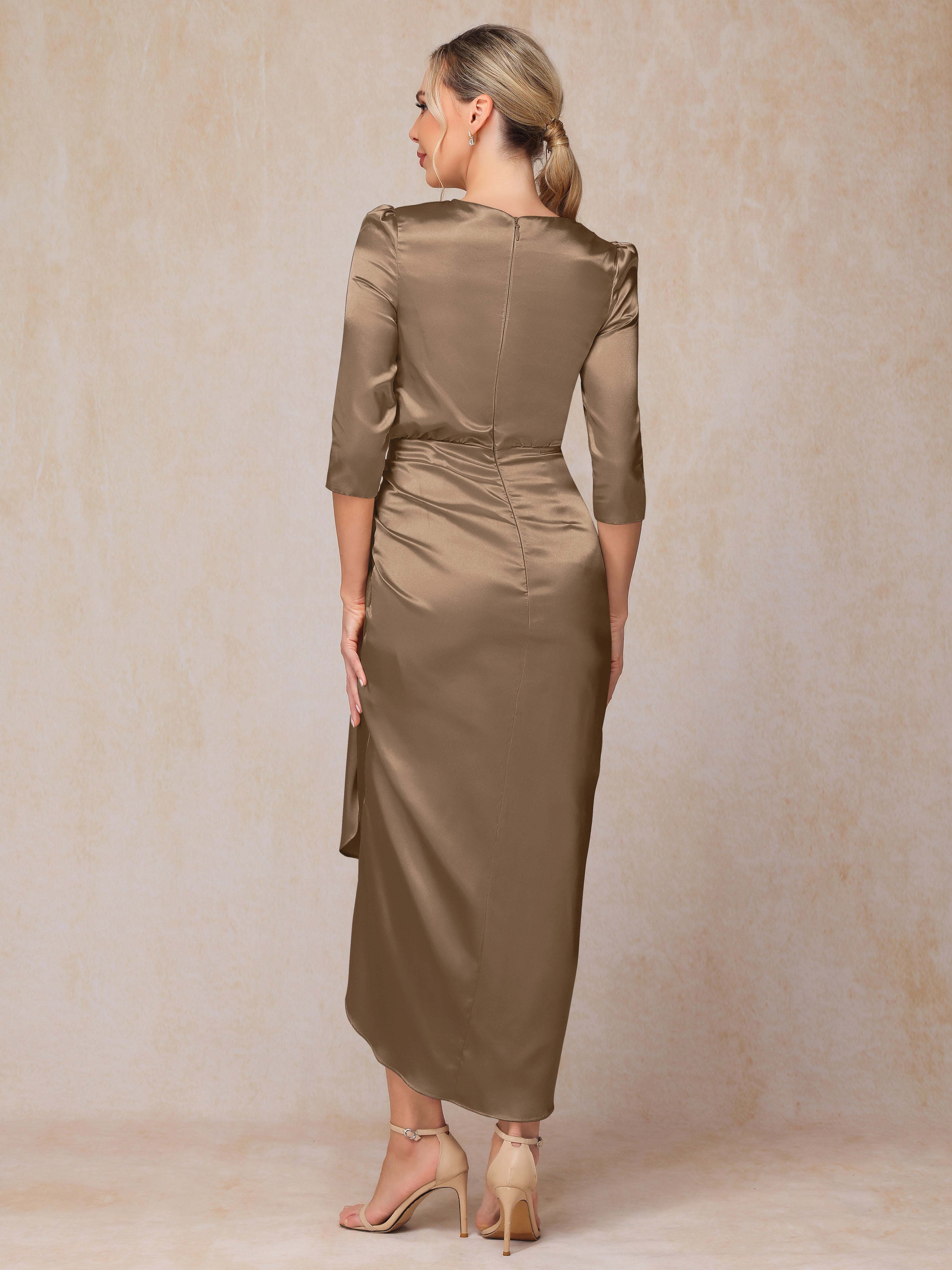 Half Sleeves Ankle Length Soft Satin Wedding Guest Dress