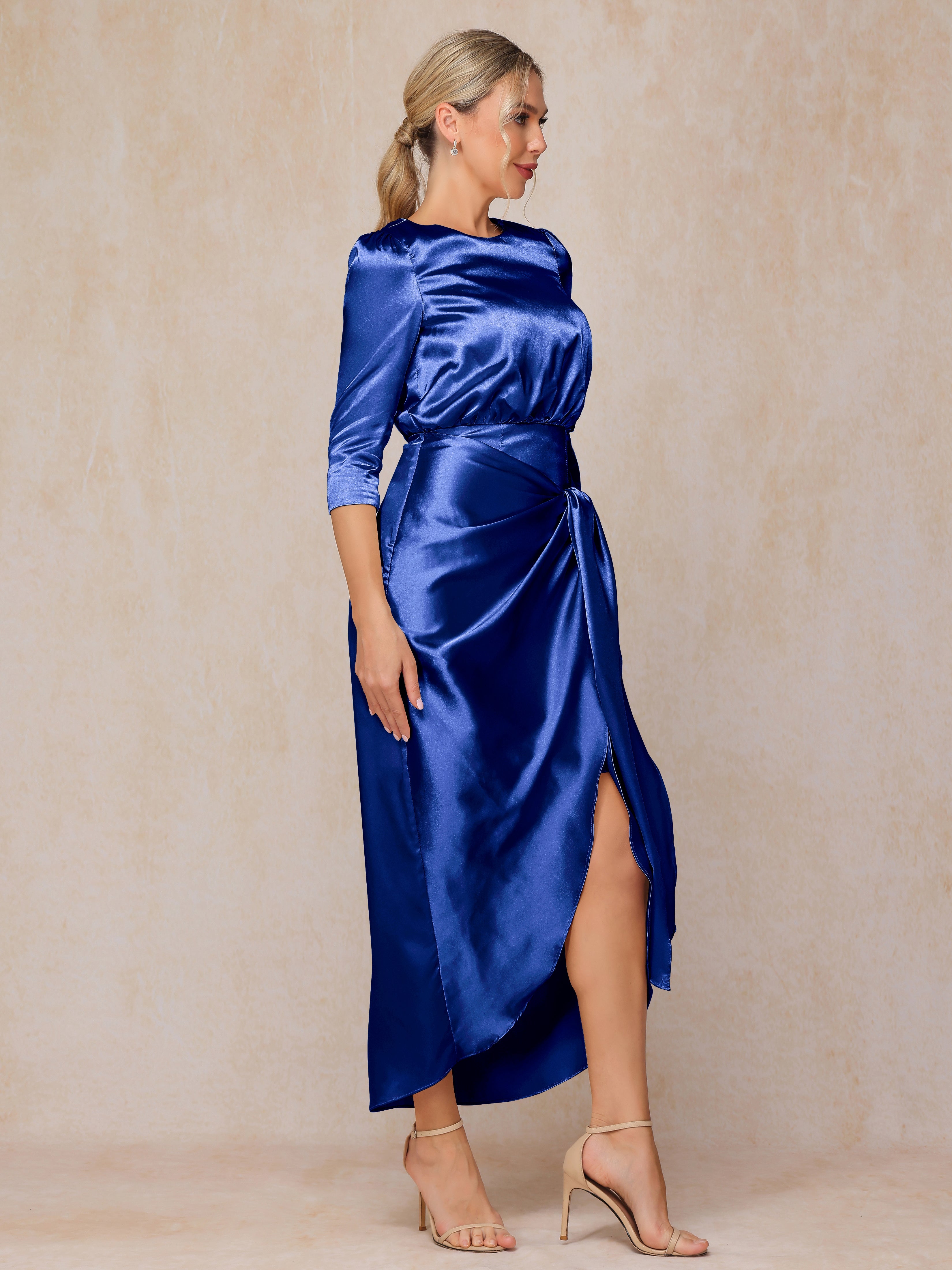 Half Sleeves Ankle Length Soft Satin Wedding Guest Dress