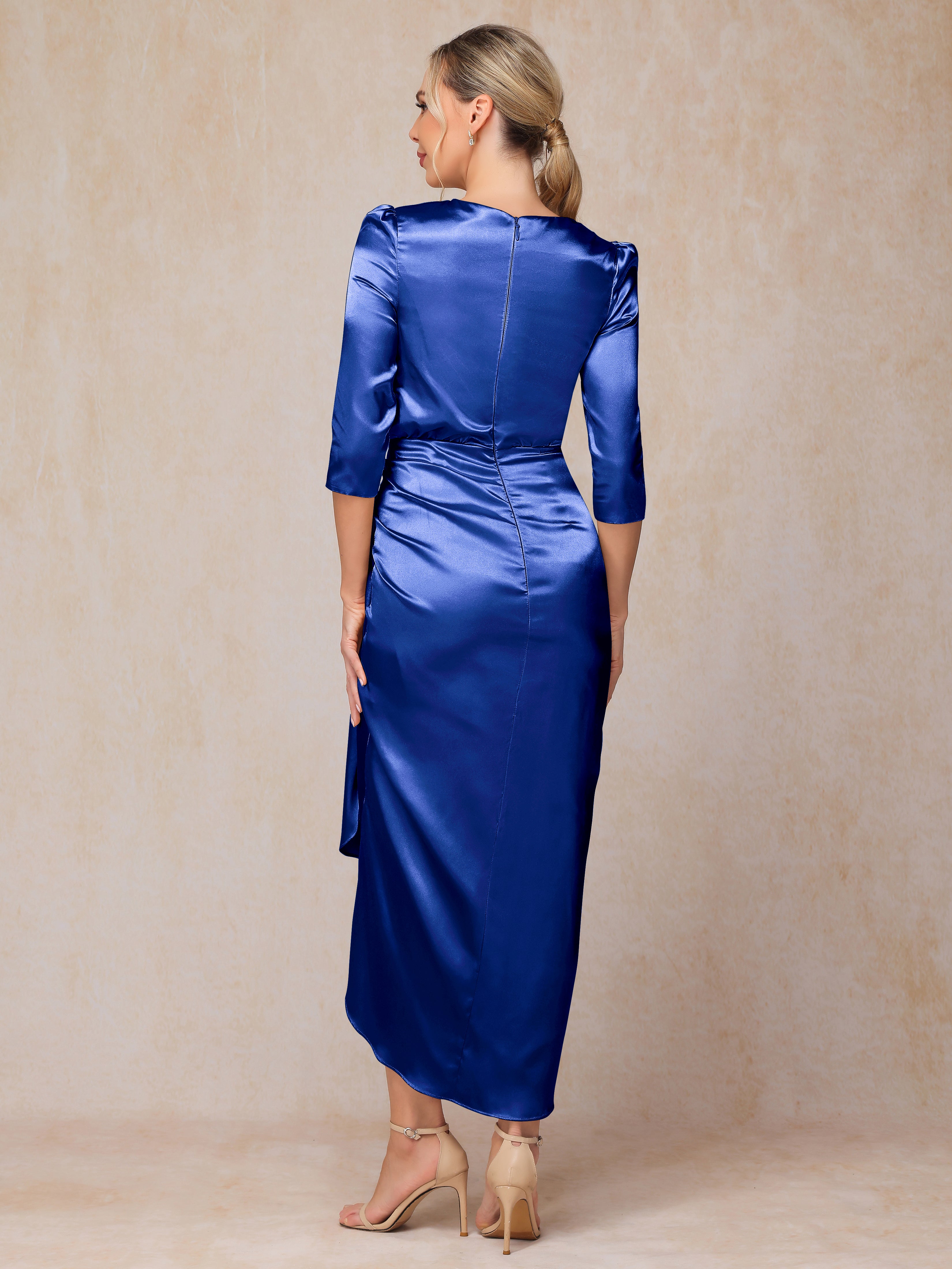 Half Sleeves Ankle Length Soft Satin Mother Of The Bride Dress