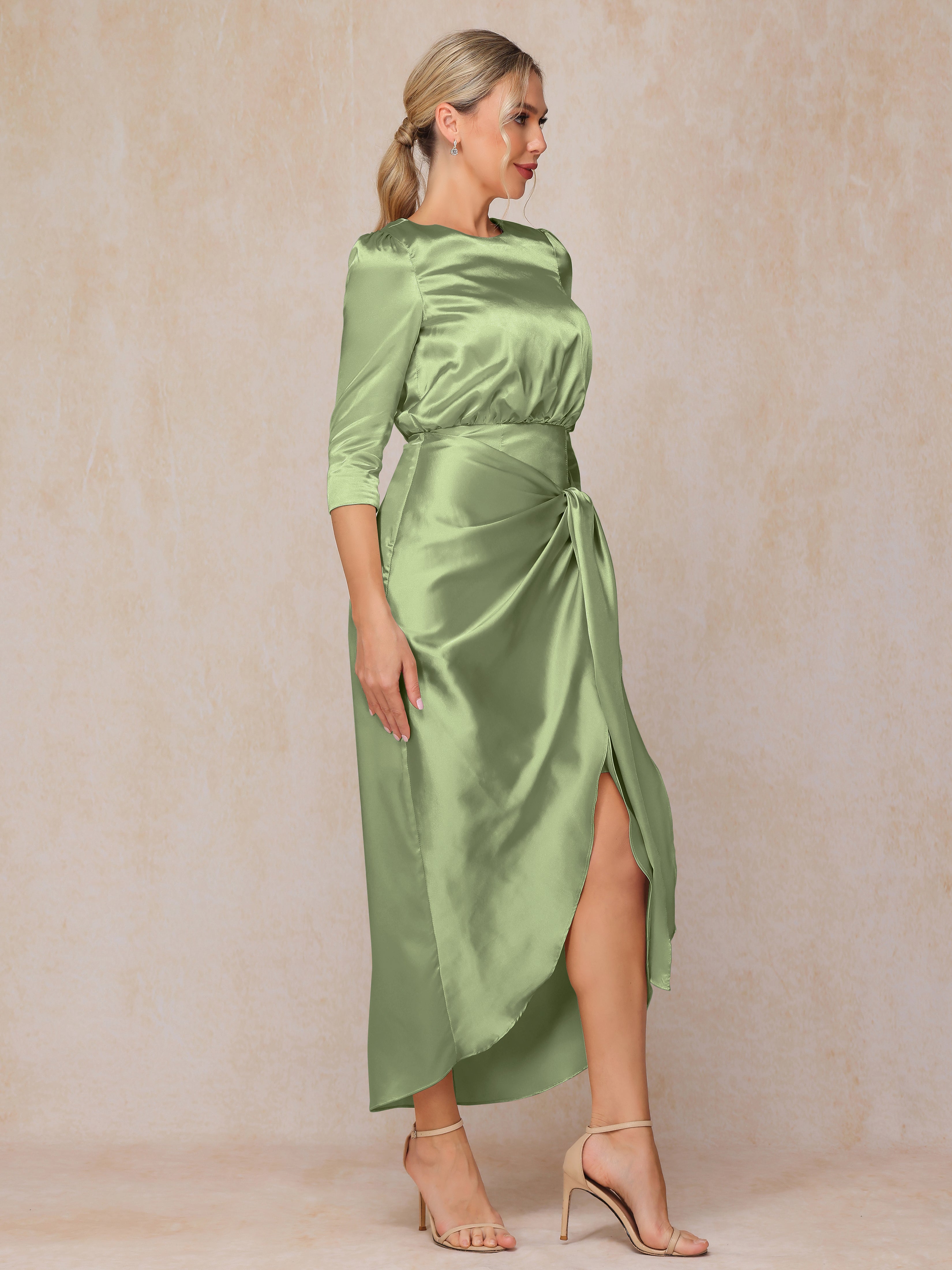 Half Sleeves Ankle Length Soft Satin Mother Of The Bride Dress