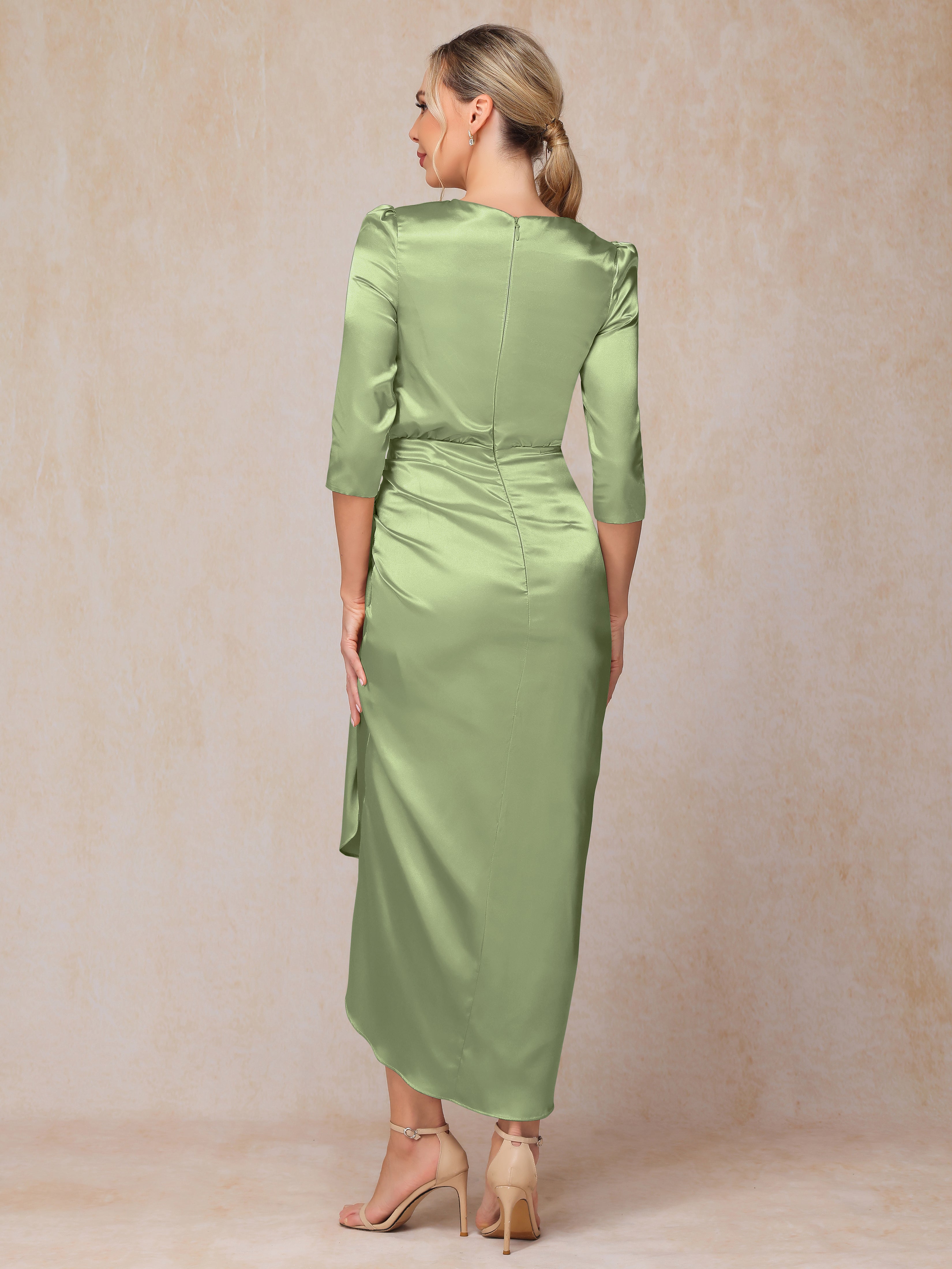 Half Sleeves Ankle Length Soft Satin Wedding Guest Dress