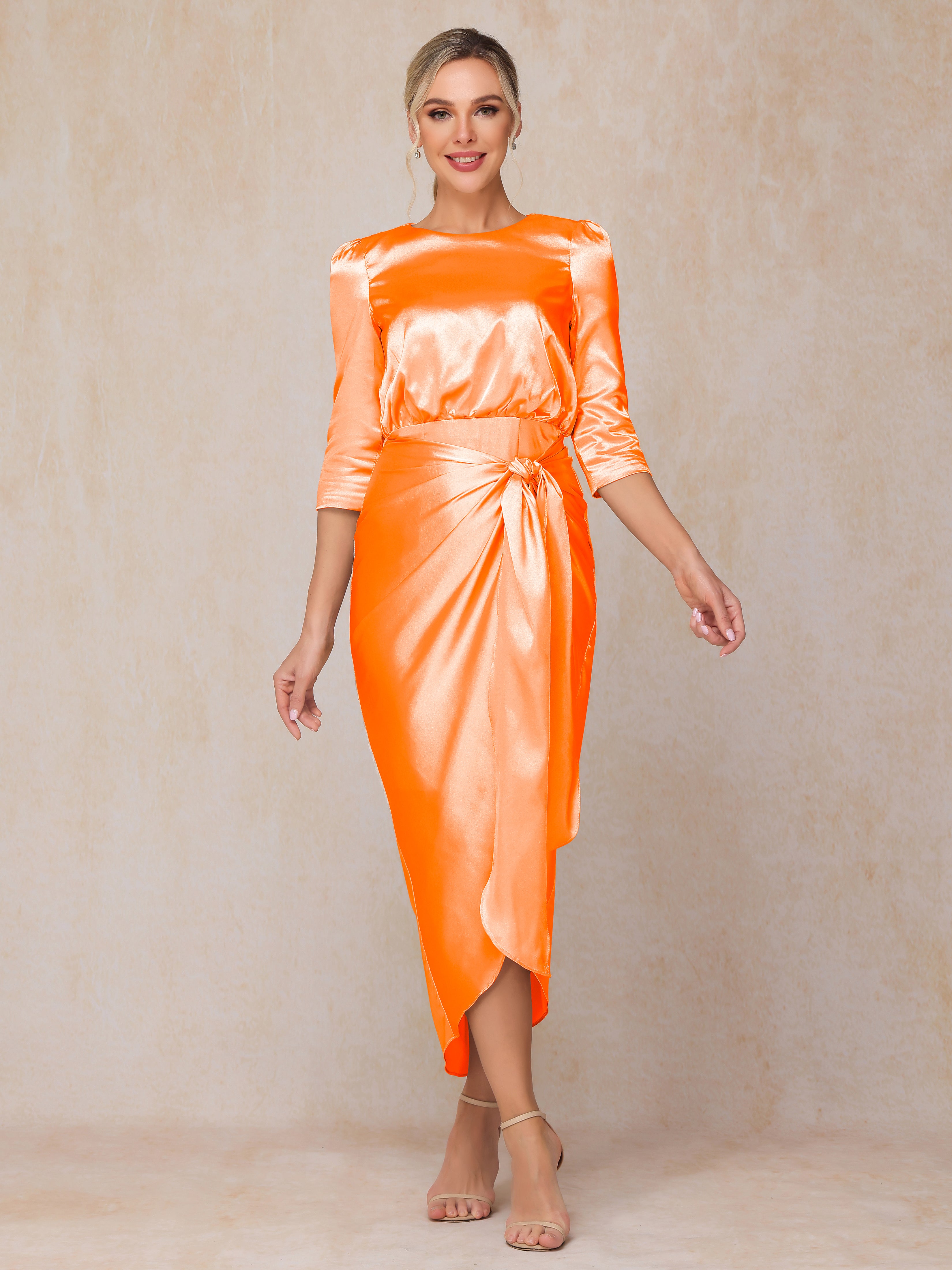 Half Sleeves Ankle Length Soft Satin Mother Of The Bride Dress
