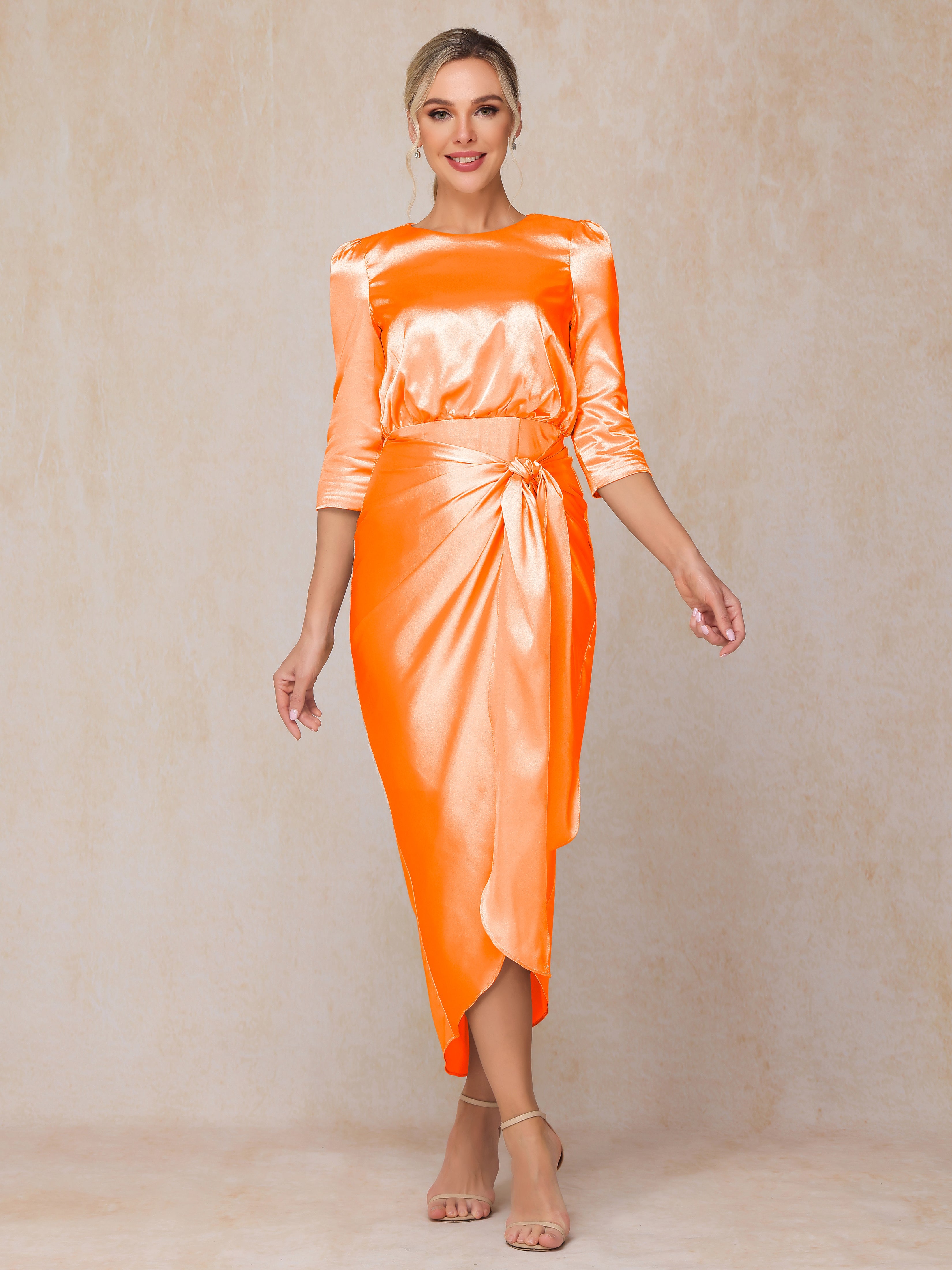 Half Sleeves Ankle Length Soft Satin Wedding Guest Dress