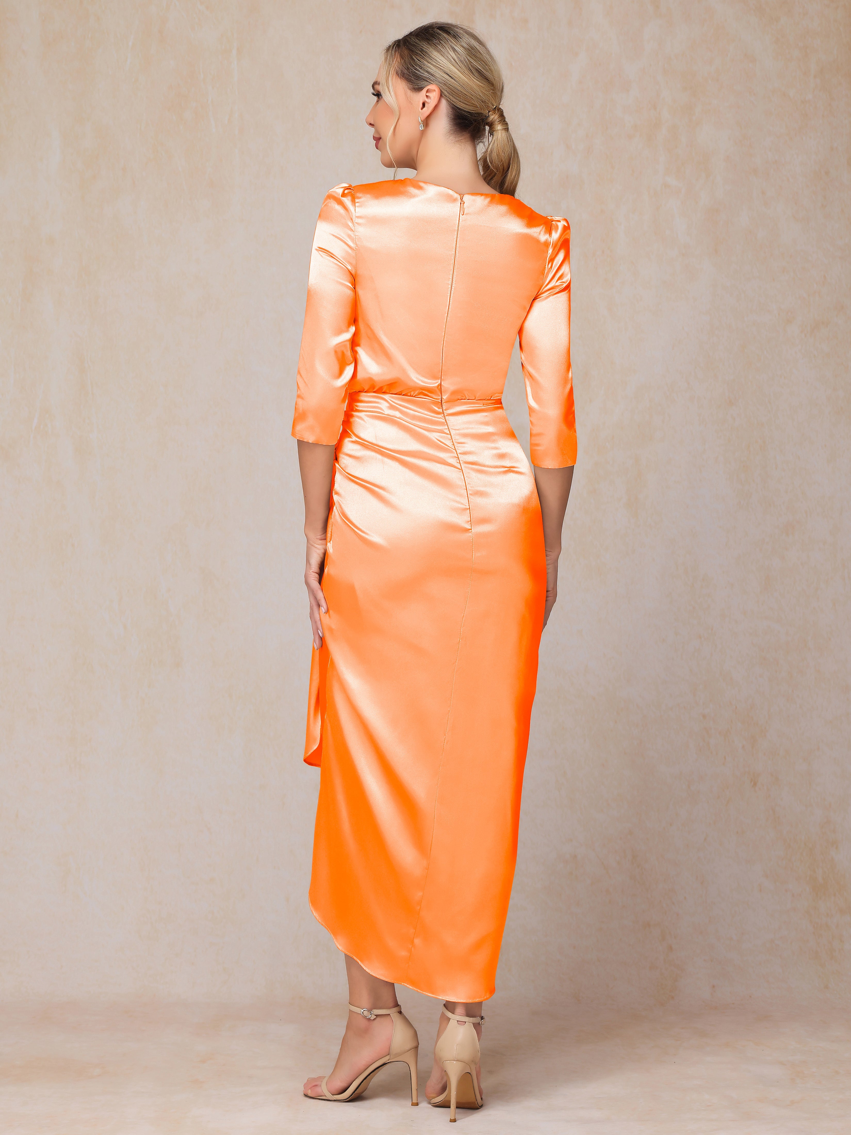 Half Sleeves Ankle Length Soft Satin Wedding Guest Dress