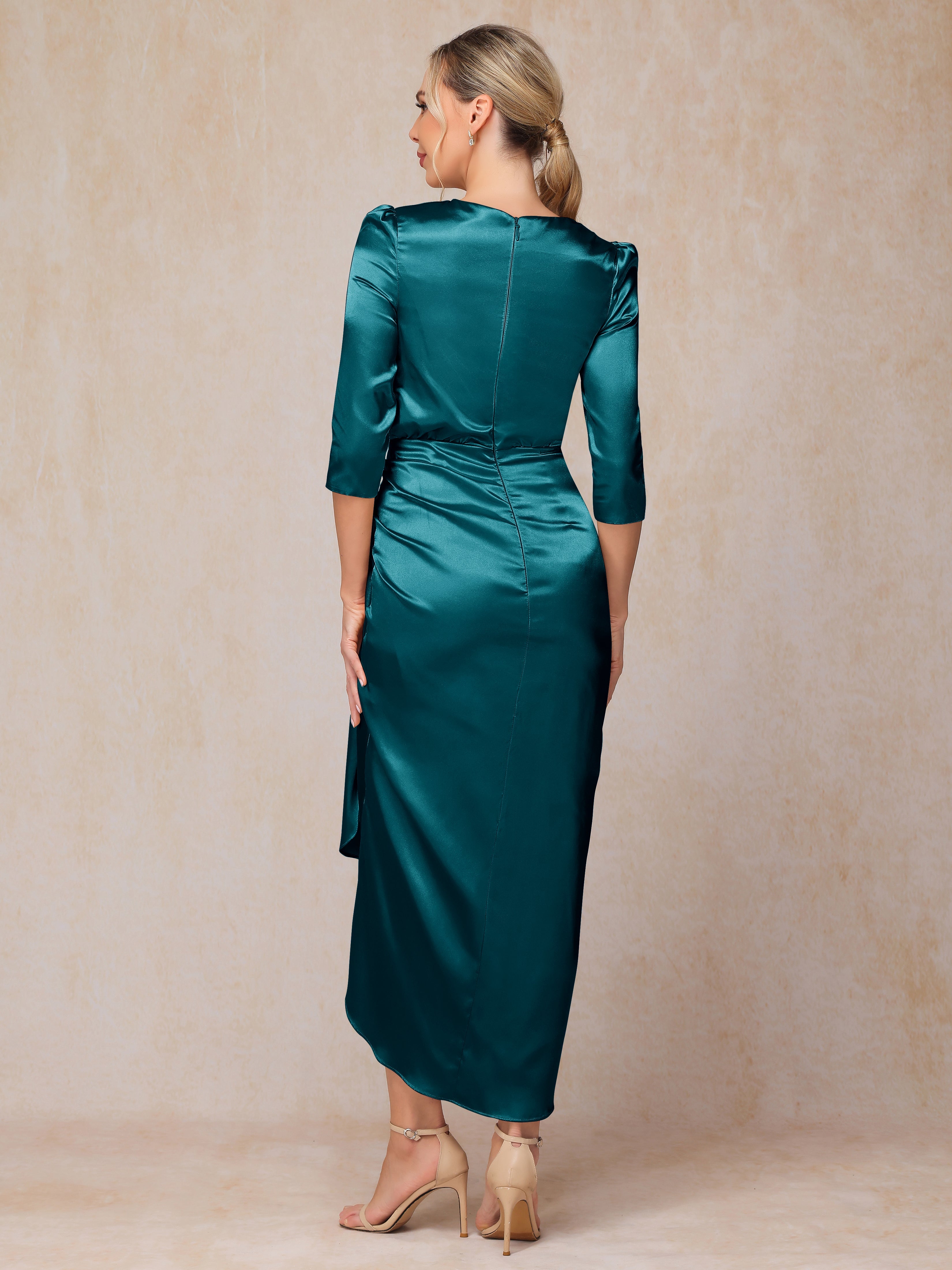Half Sleeves Ankle Length Soft Satin Wedding Guest Dress