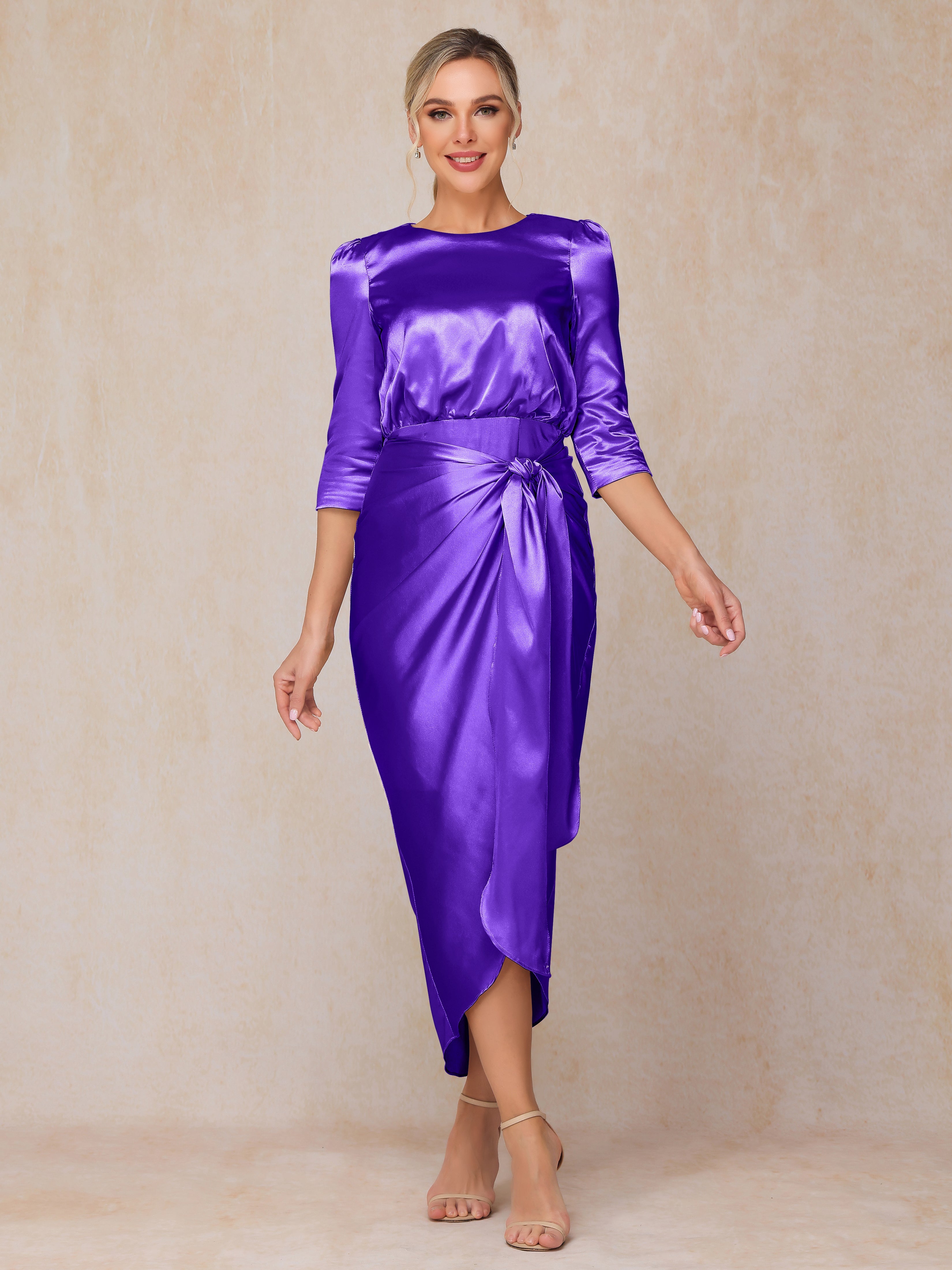 Half Sleeves Ankle Length Soft Satin Wedding Guest Dress