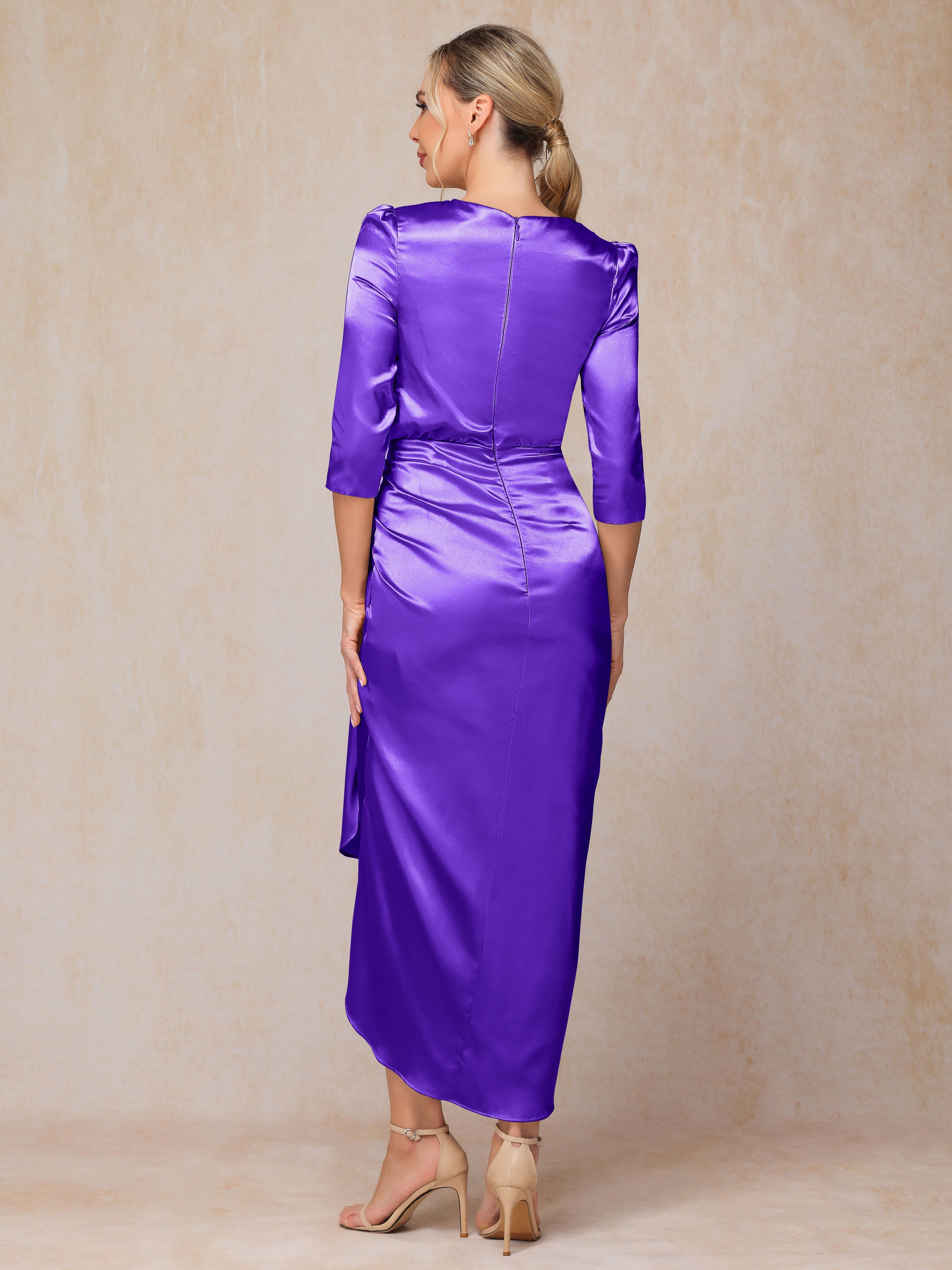 Half Sleeves Ankle Length Soft Satin Wedding Guest Dress