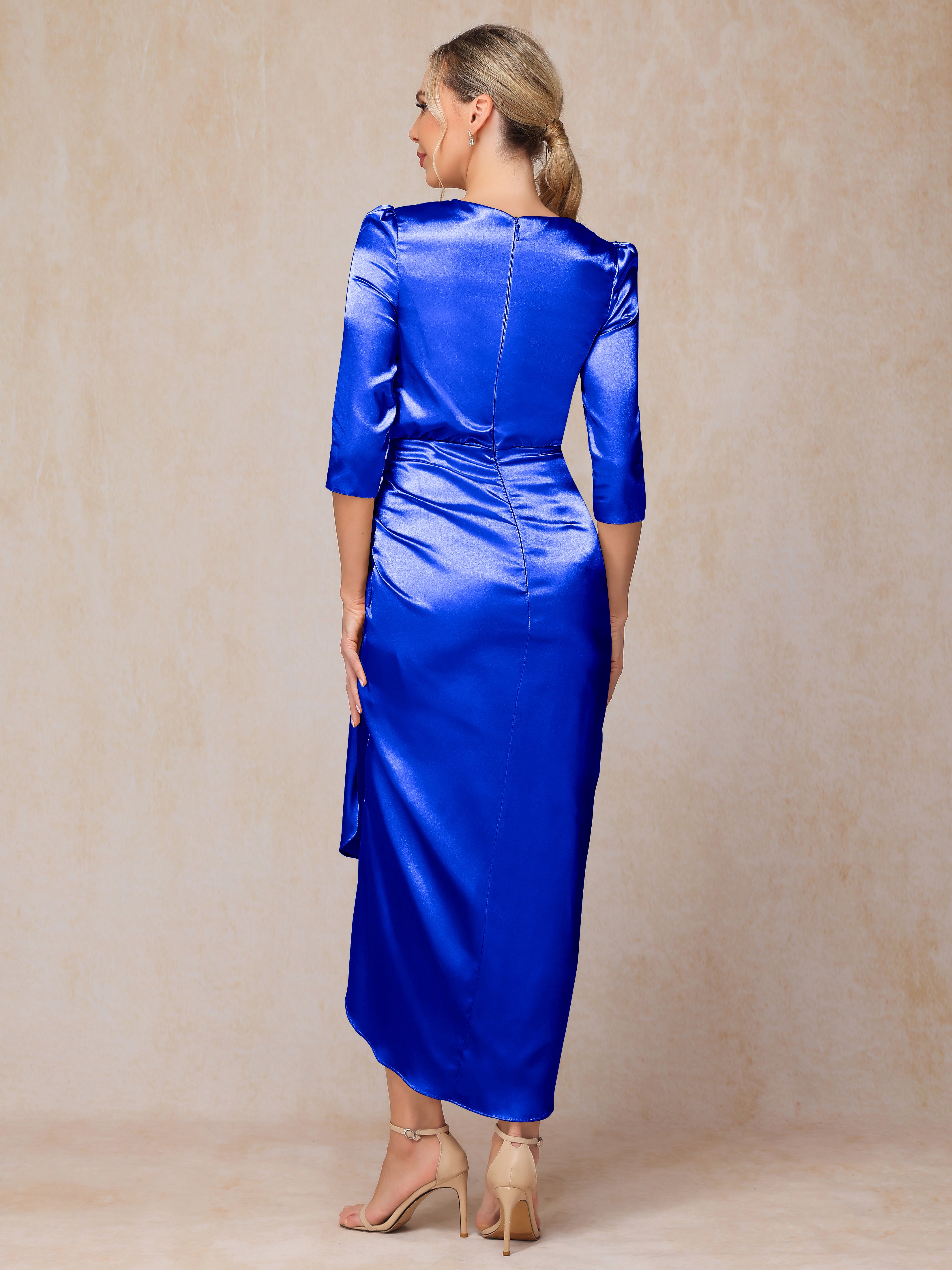 Half Sleeves Ankle Length Soft Satin Mother Of The Bride Dress