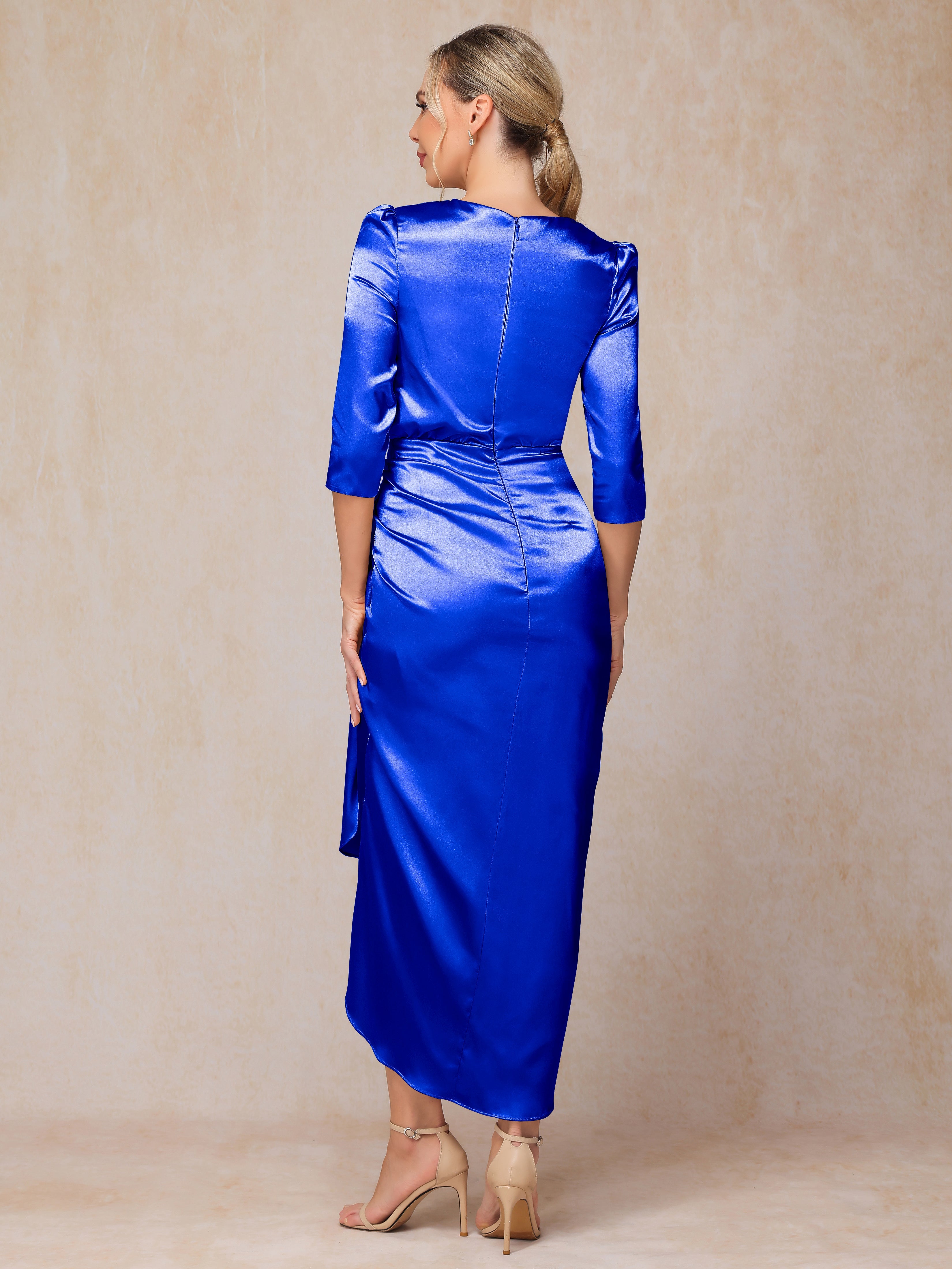 Half Sleeves Ankle Length Soft Satin Wedding Guest Dress