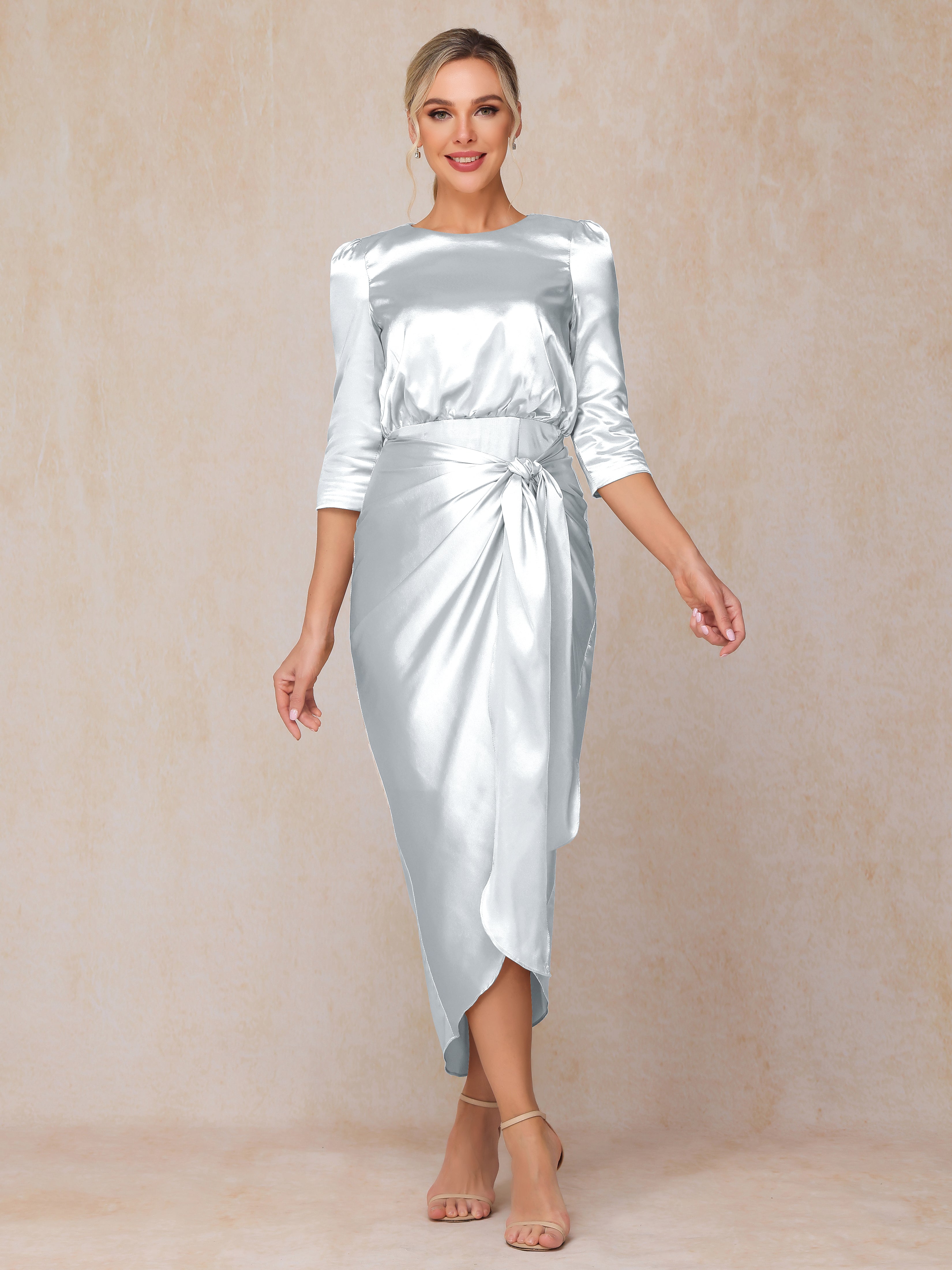 Half Sleeves Ankle Length Soft Satin Wedding Guest Dress