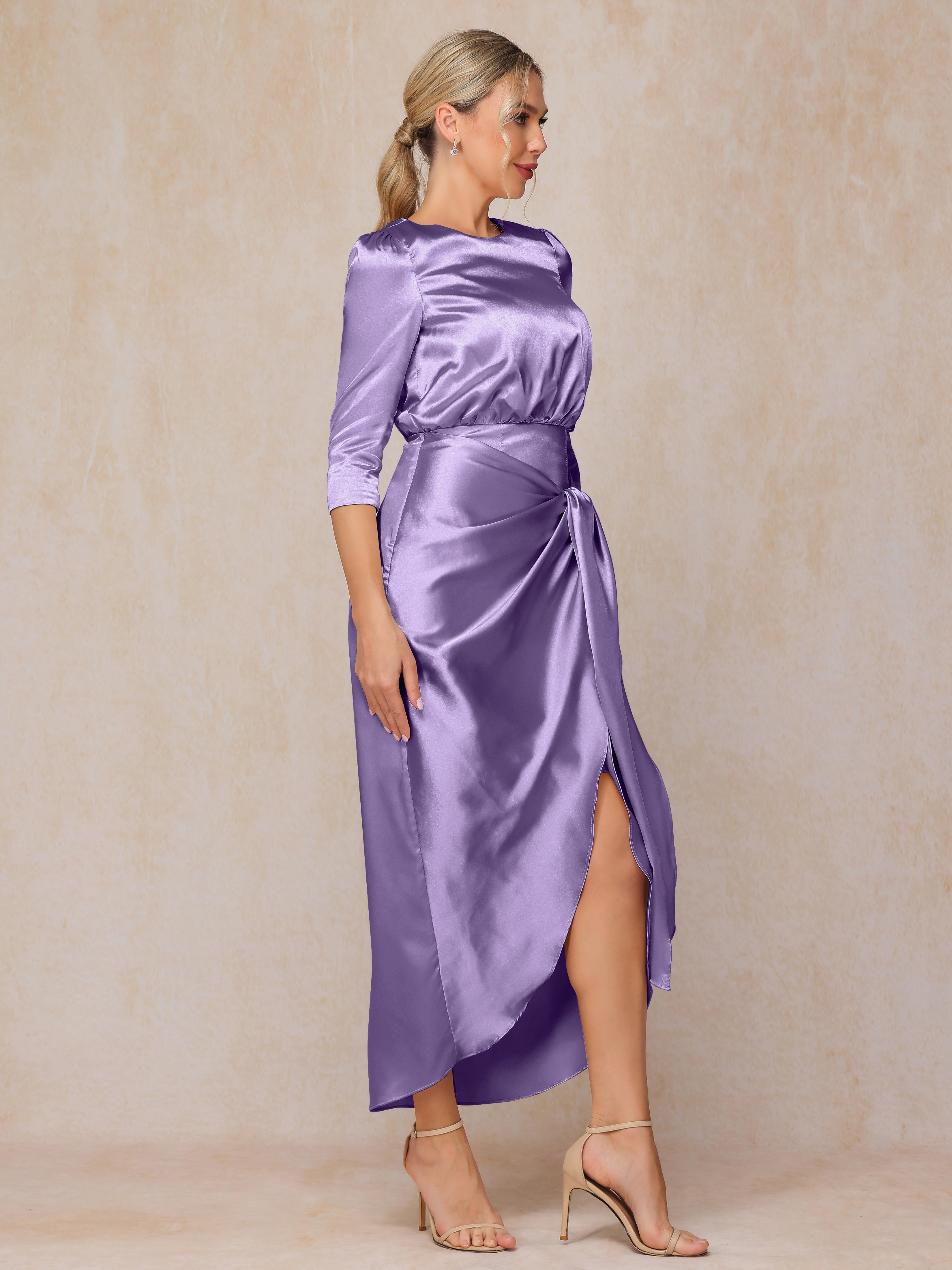 Half Sleeves Ankle Length Soft Satin Wedding Guest Dress