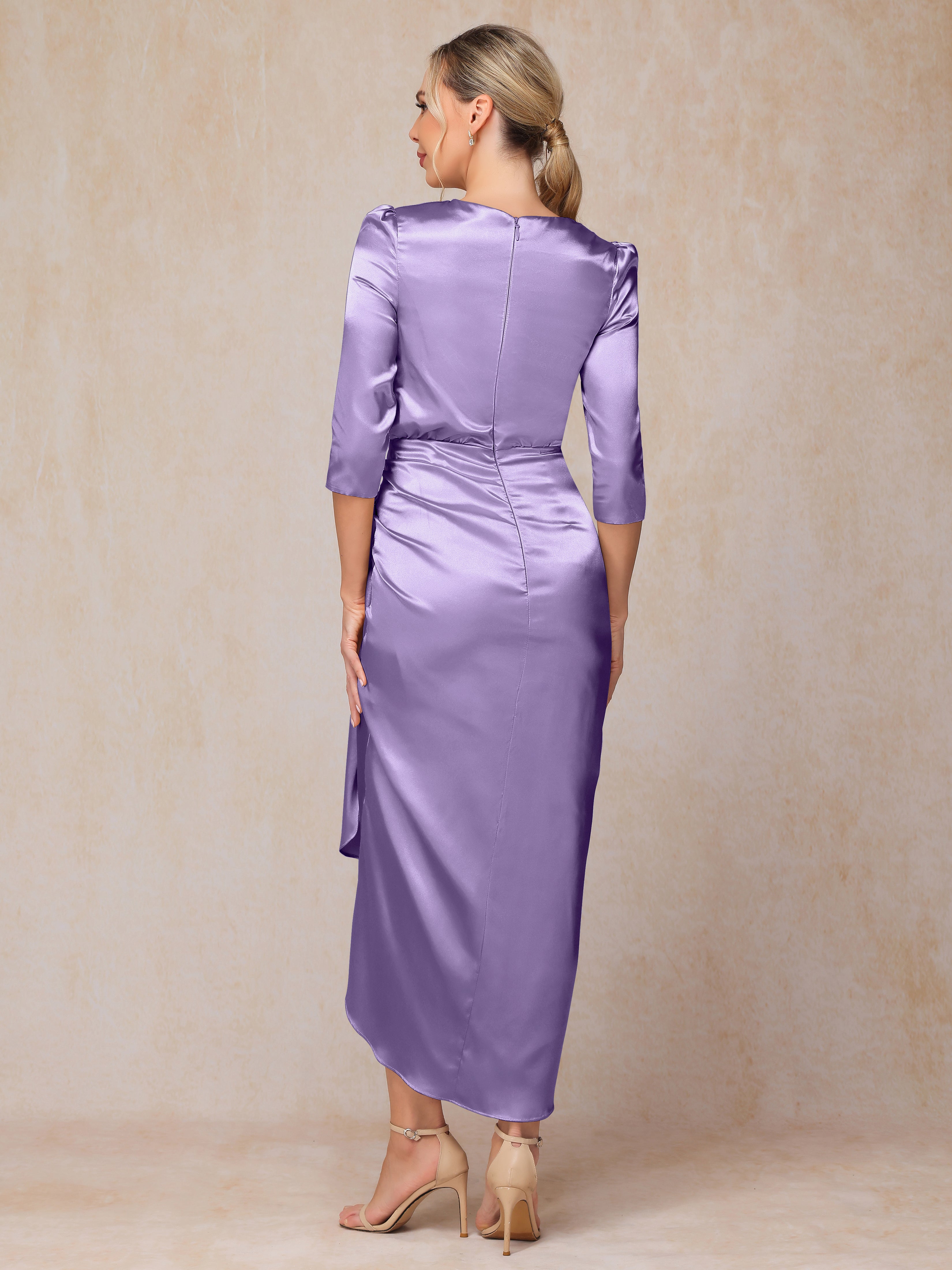 Half Sleeves Ankle Length Soft Satin Wedding Guest Dress