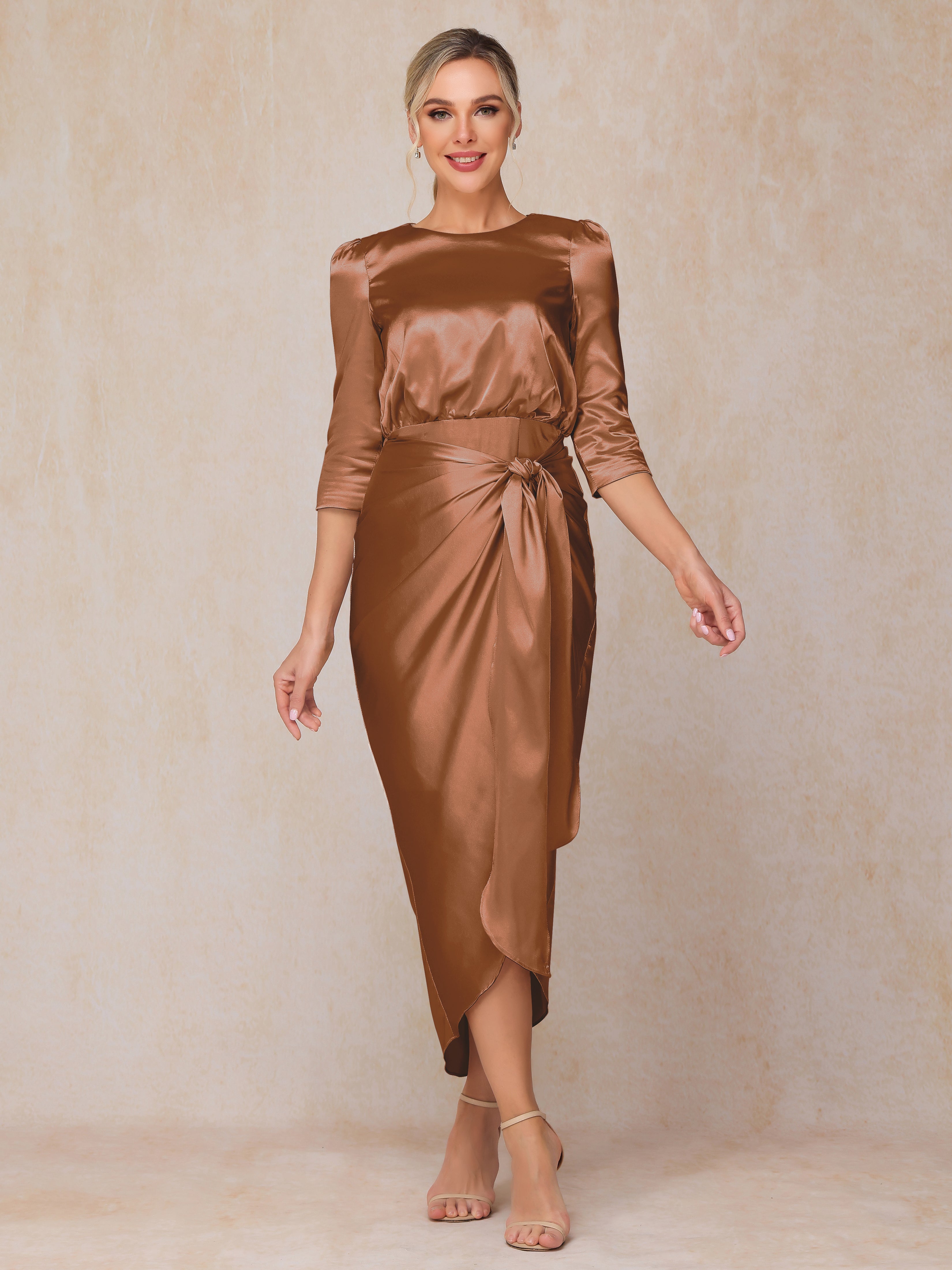 Half Sleeves Ankle Length Soft Satin Wedding Guest Dress