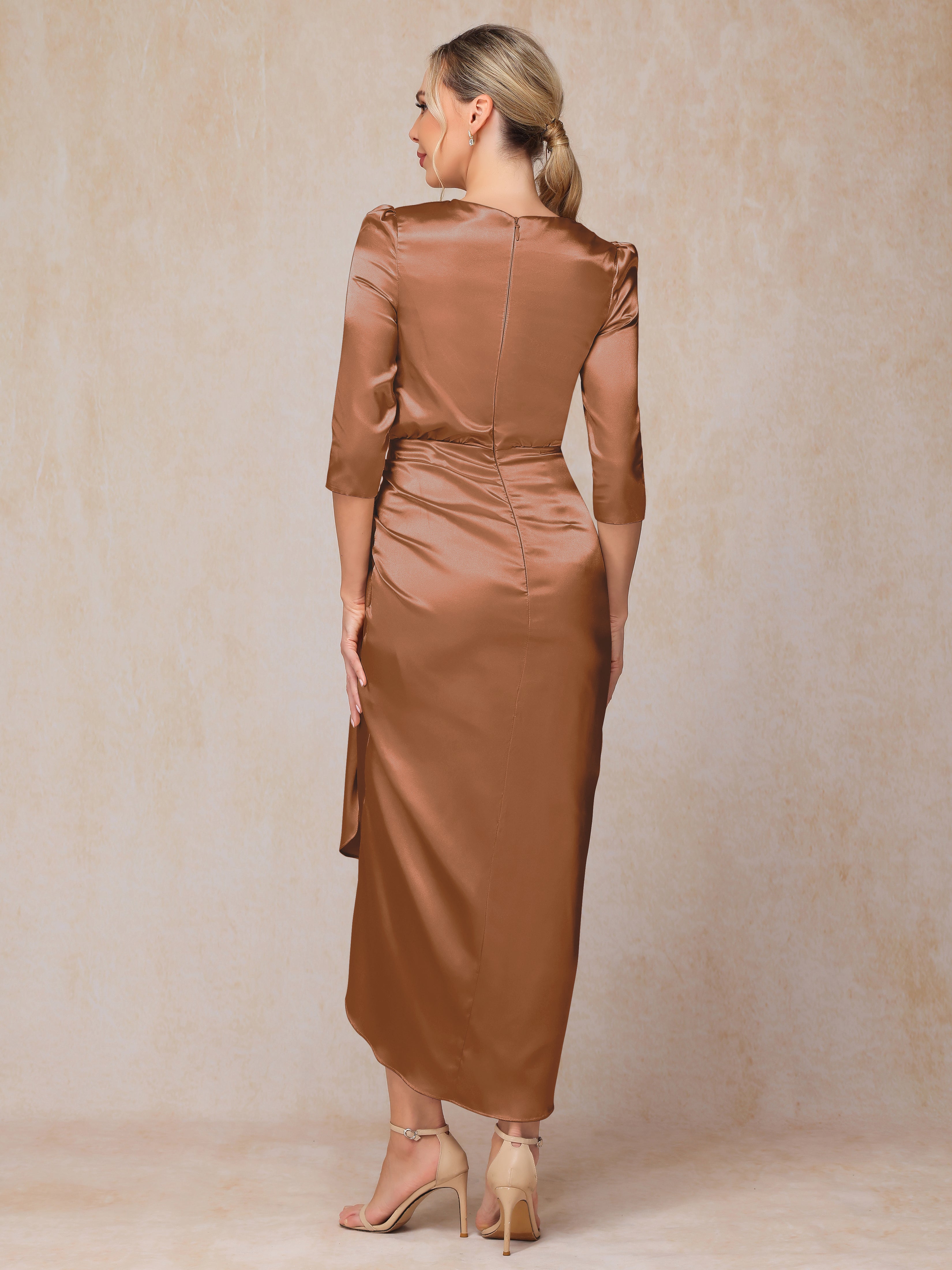 Half Sleeves Ankle Length Soft Satin Wedding Guest Dress