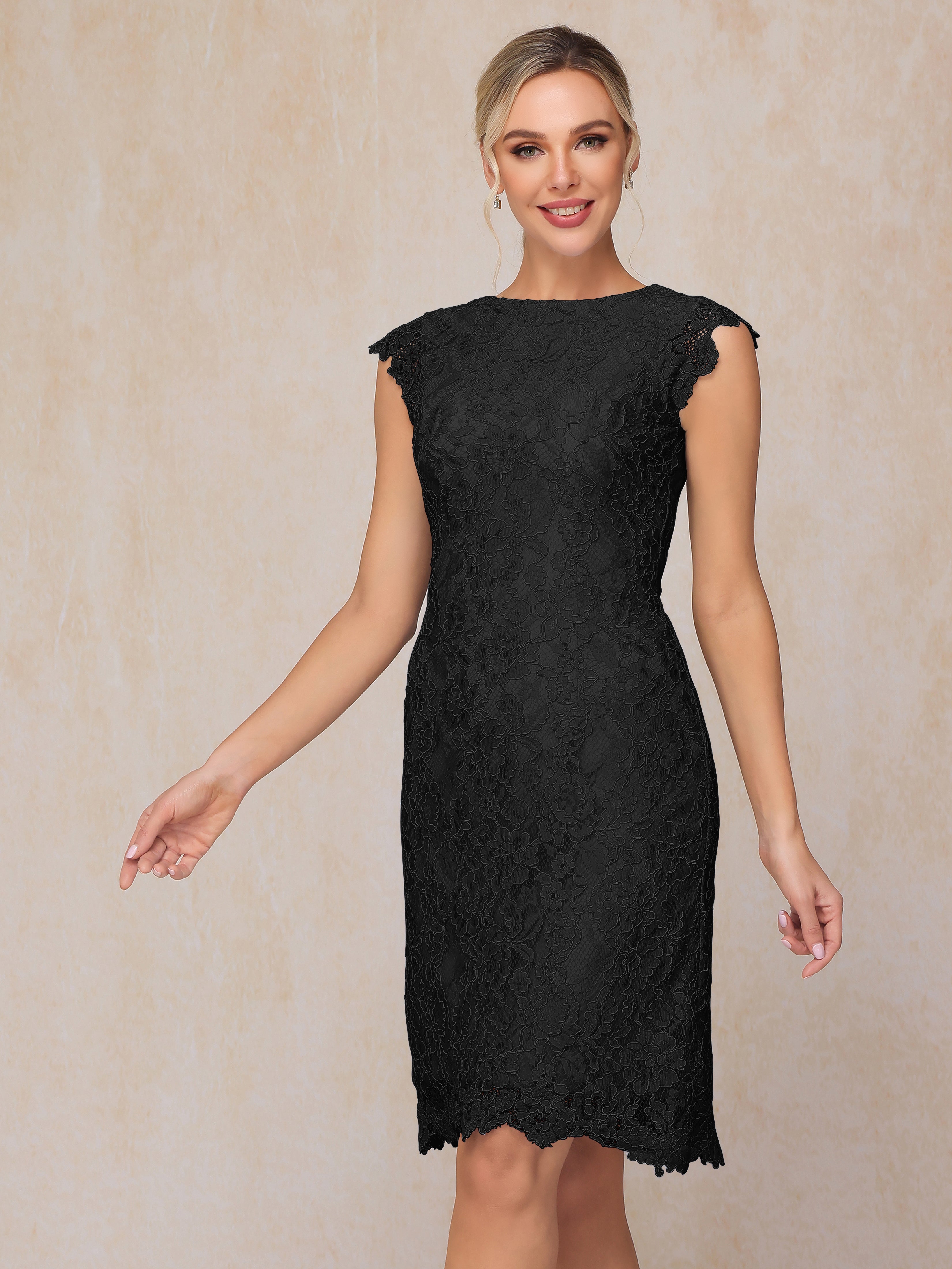 Cap Sleeves Knee Length Lace Mother Of The Groom Dress