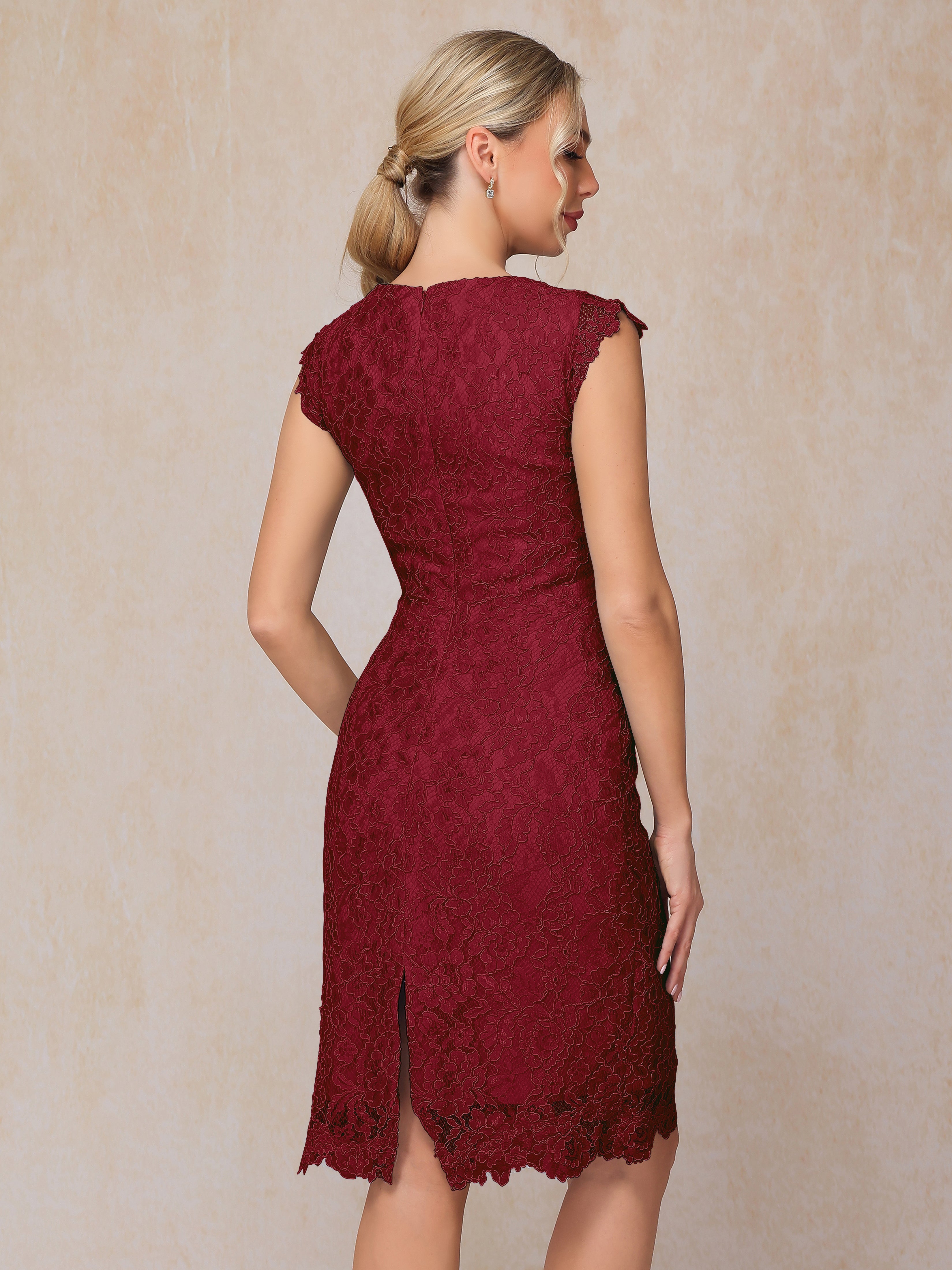 Cap Sleeves Knee Length Lace Mother Of The Groom Dress