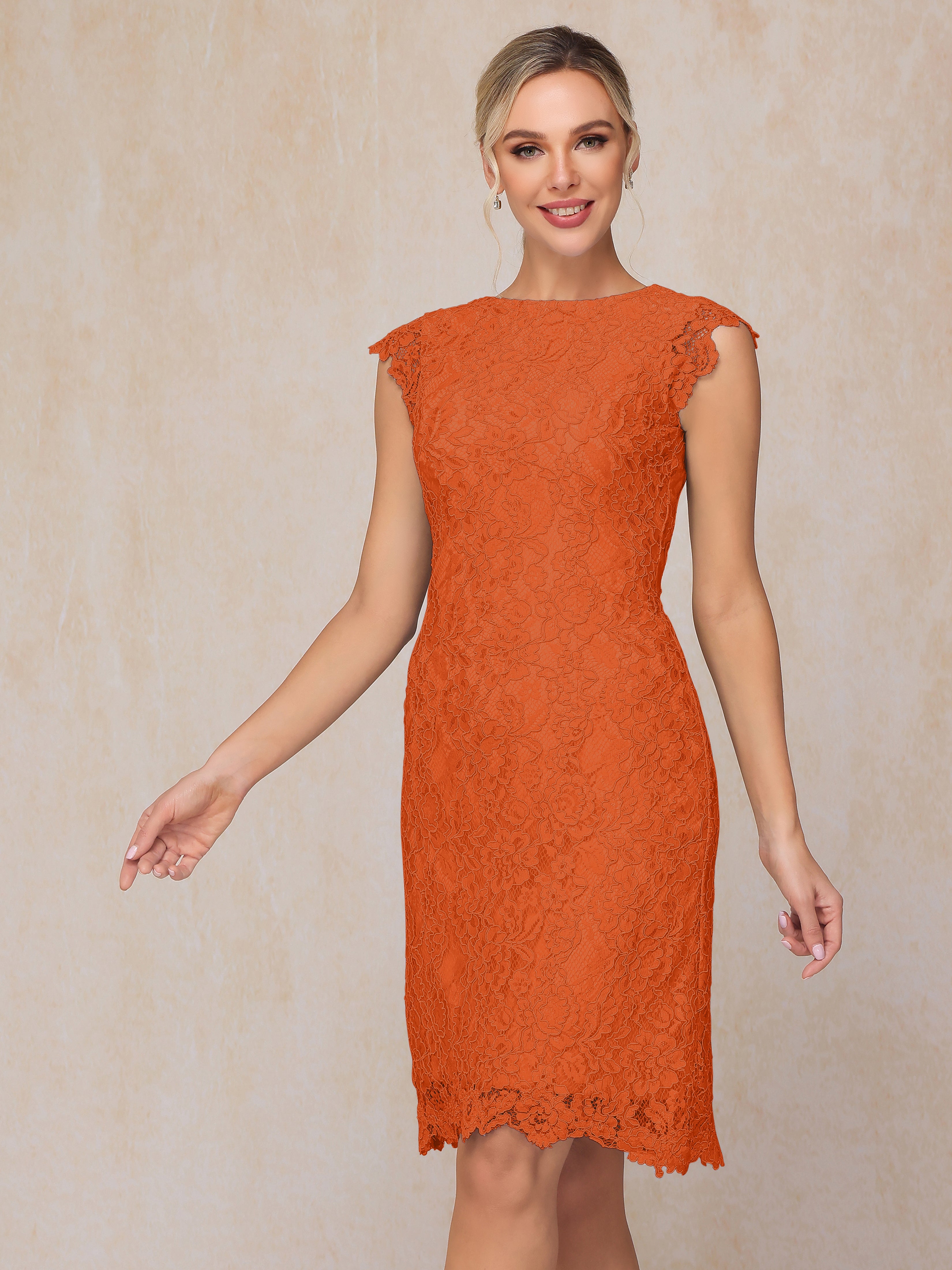 Cap Sleeves Knee Length Lace Mother Of The Groom Dress